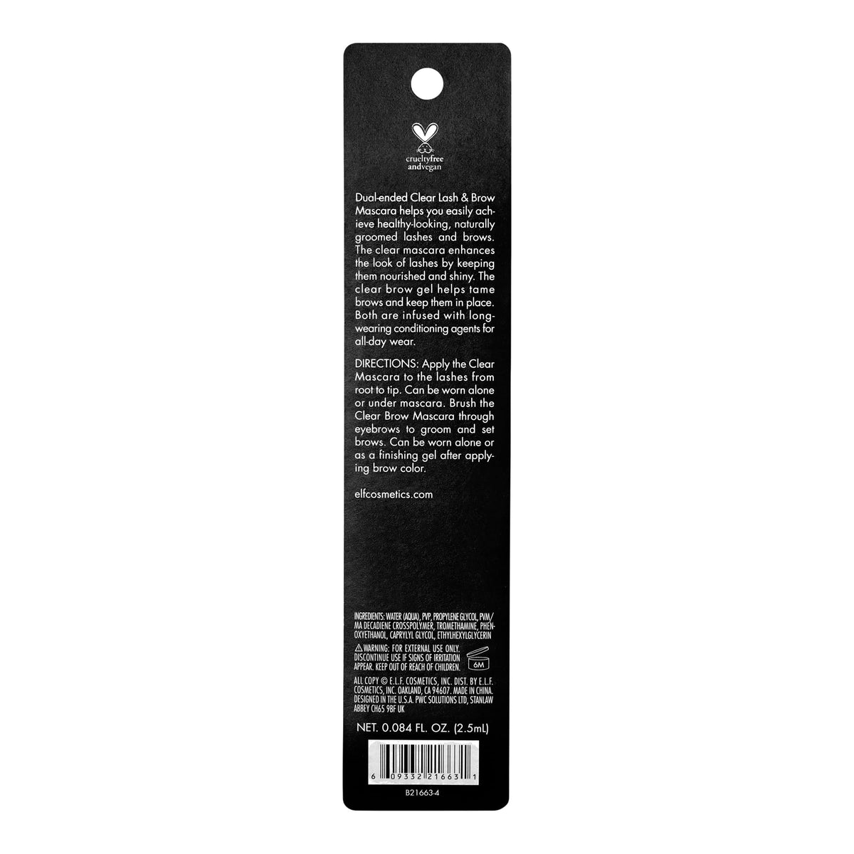 e.l.f. Clear Brow & Lash Mascara - 2.5 ml, Crystal, Waterproof