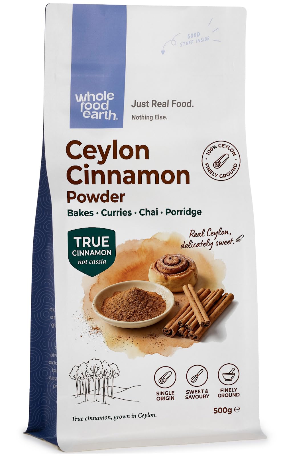 Wholefood Earth Ceylon Cinnamon Powder (True) - 500g - Raw - GMO Free