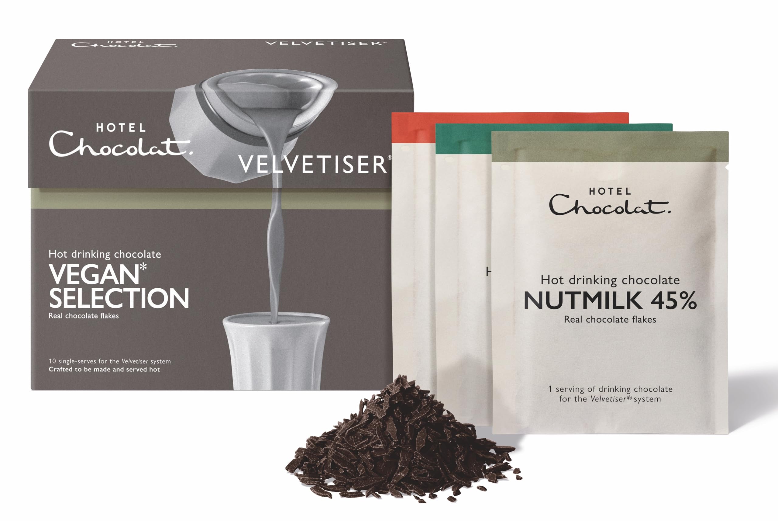 Hotel Chocolat Vegan Hot Chocolate Selection Sachets - 10 Sachets, 5 Recipes, Compatible with Velvetiser 4