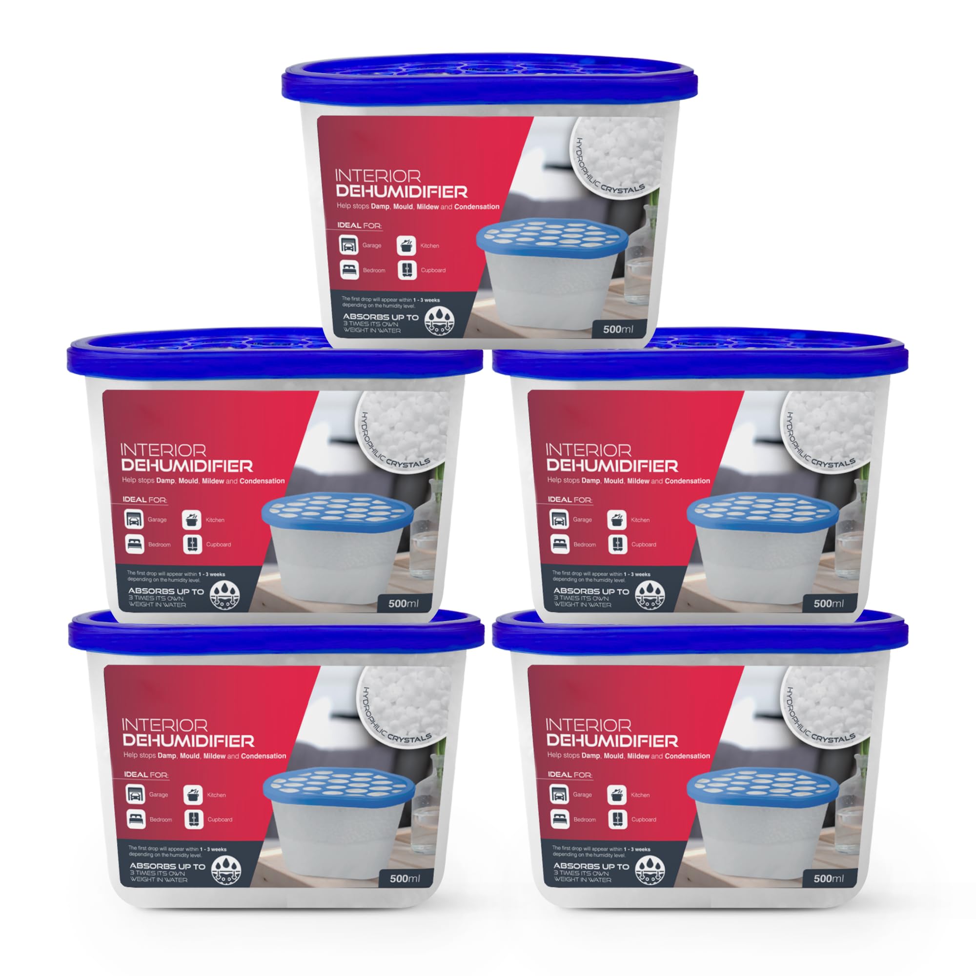 Sterlix - Pack of 5 500ml Dehumidifier Tubs for Humidity, Damp, Condensation, Mould Control 1