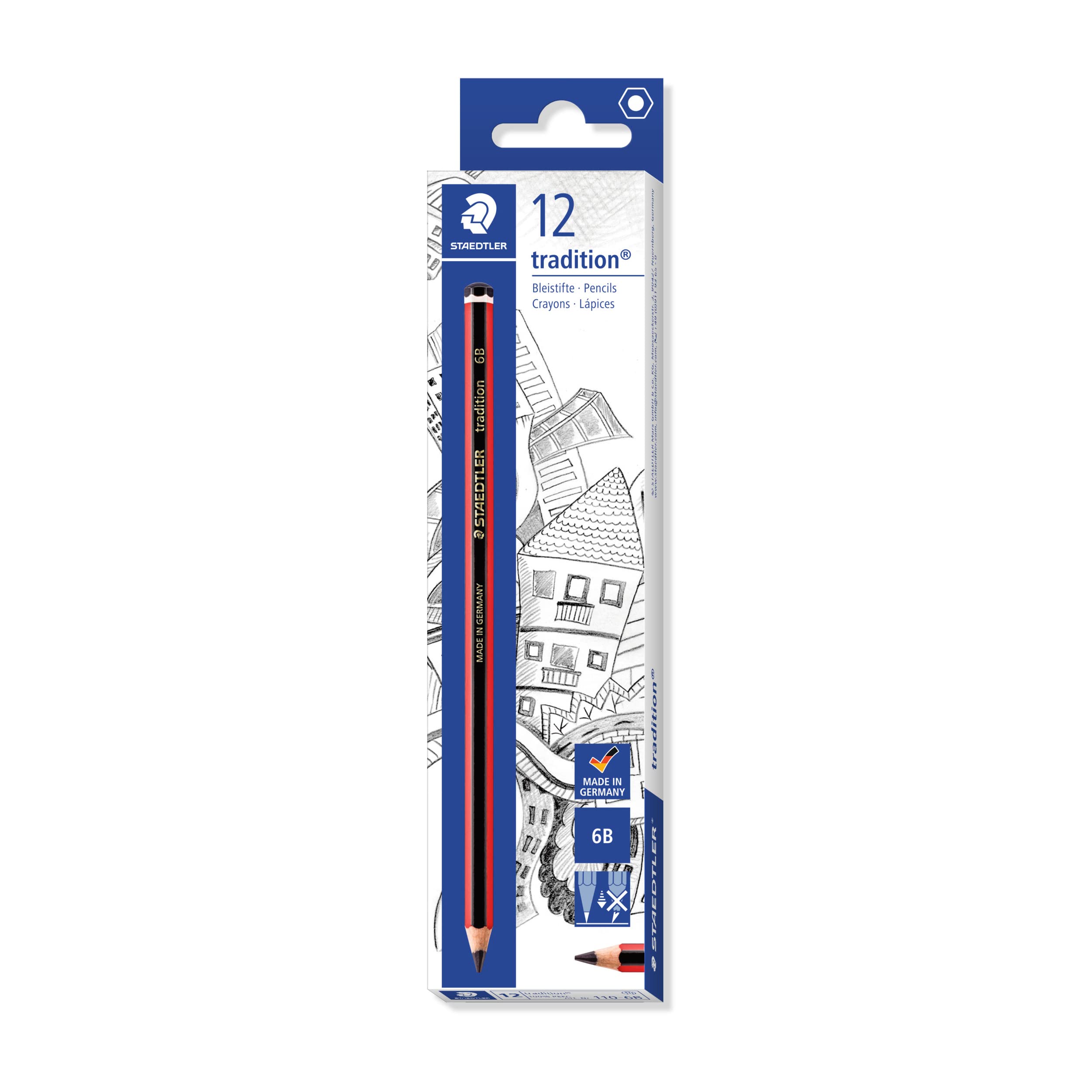 STAEDTLER 110-6B Tradition Graphite Pencil - 6B Hardness | Box of 12 | Blendable 1
