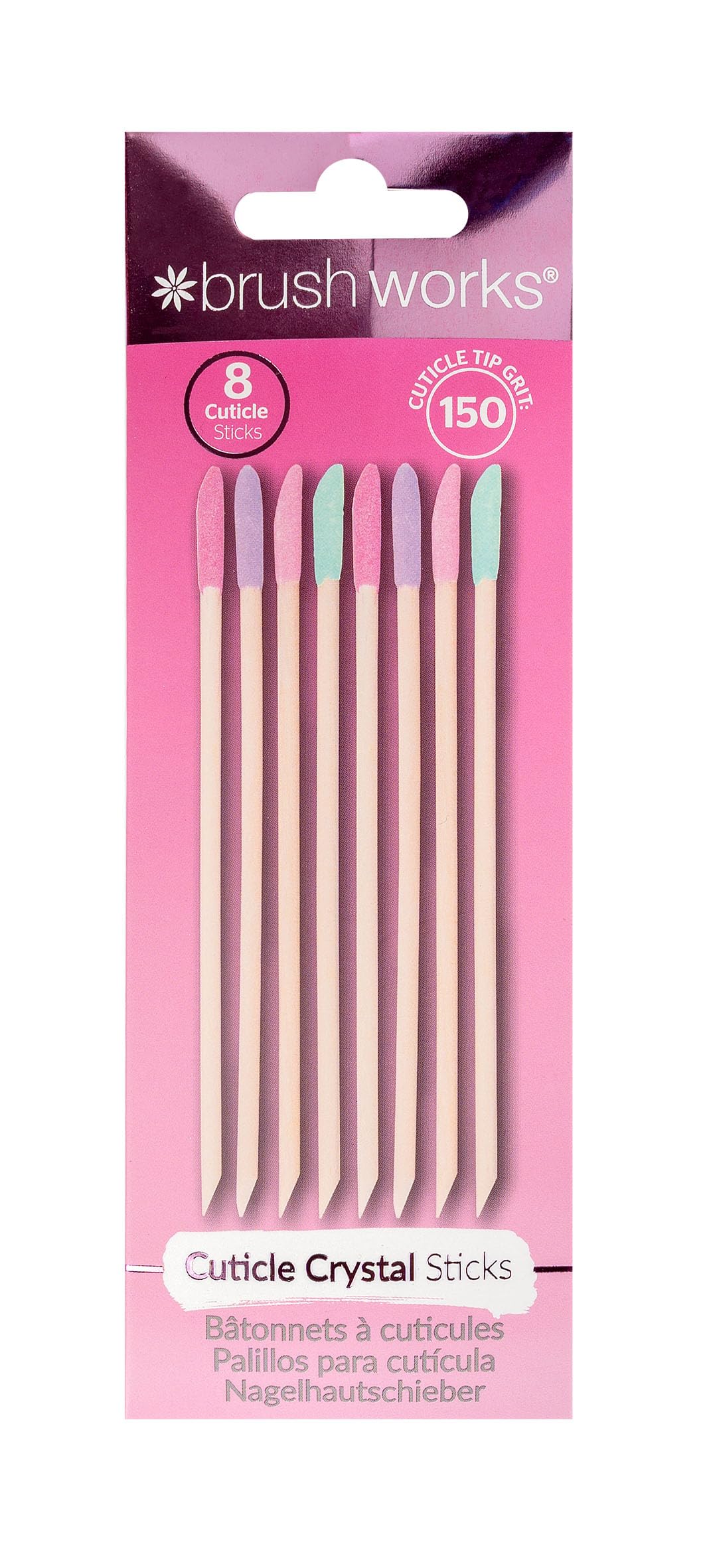 Brushworks Cuticle Crystal Sticks - 8 Count | Gentle Exfoliation | Travel Size