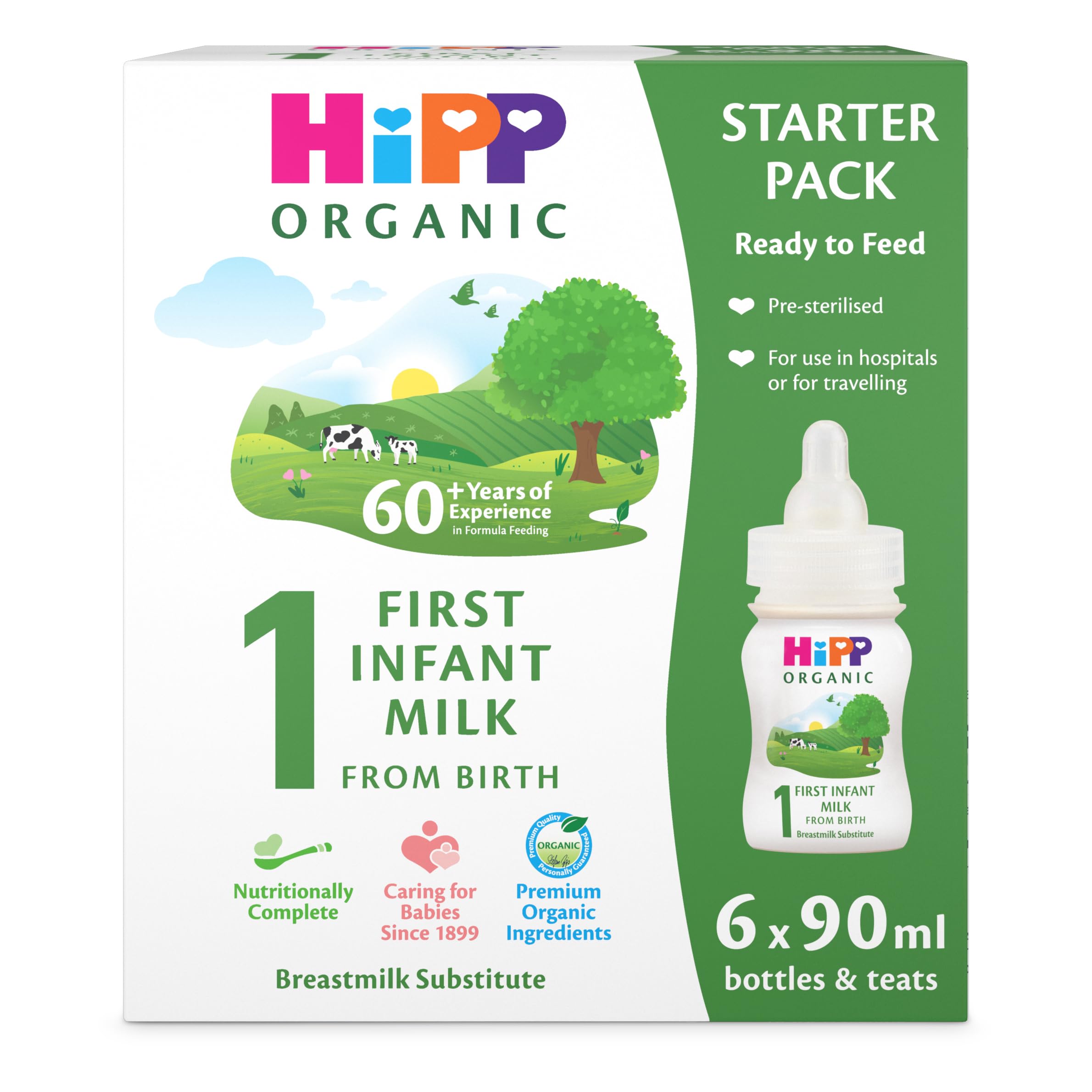 HiPP Organic First Infant Ready to Feed Liquid Baby Formula Starter Pack | Suitable from Birth | 6 x 90ml Bottles 1