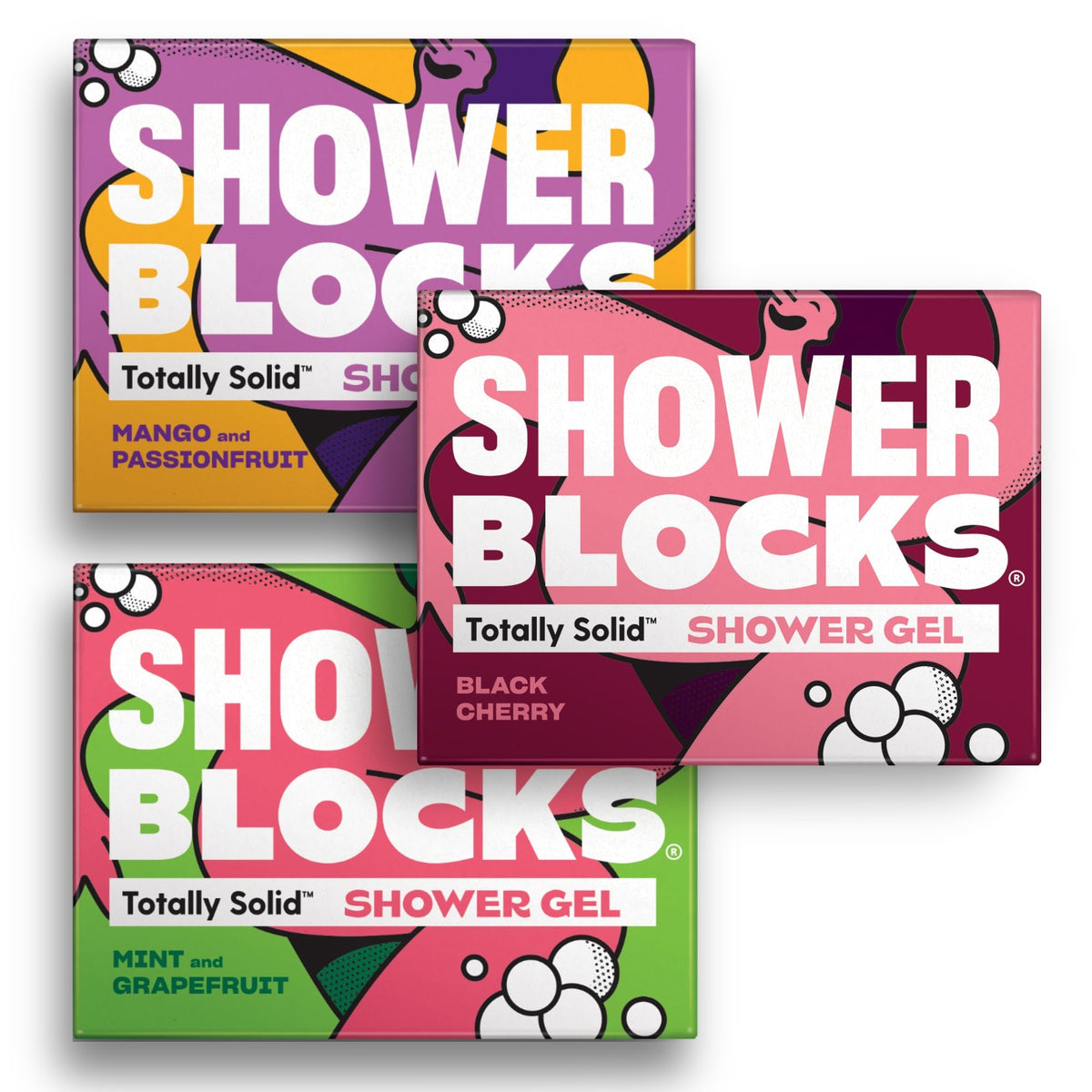 Shower Blocks Solid Shower Gel Bars - Mixed 3 Pack, 100 g Each | Vegan, Plastic-Free