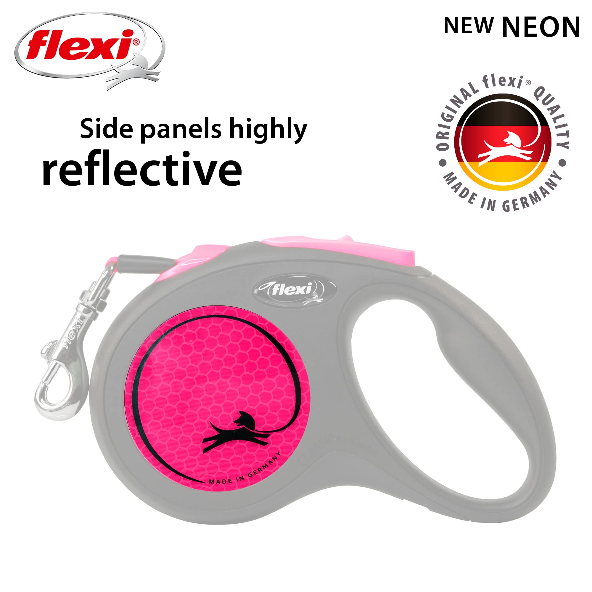 flexi Neon Tape Retractable Dog Lead - 5m Length | Max 15kg | Neon Pink 3