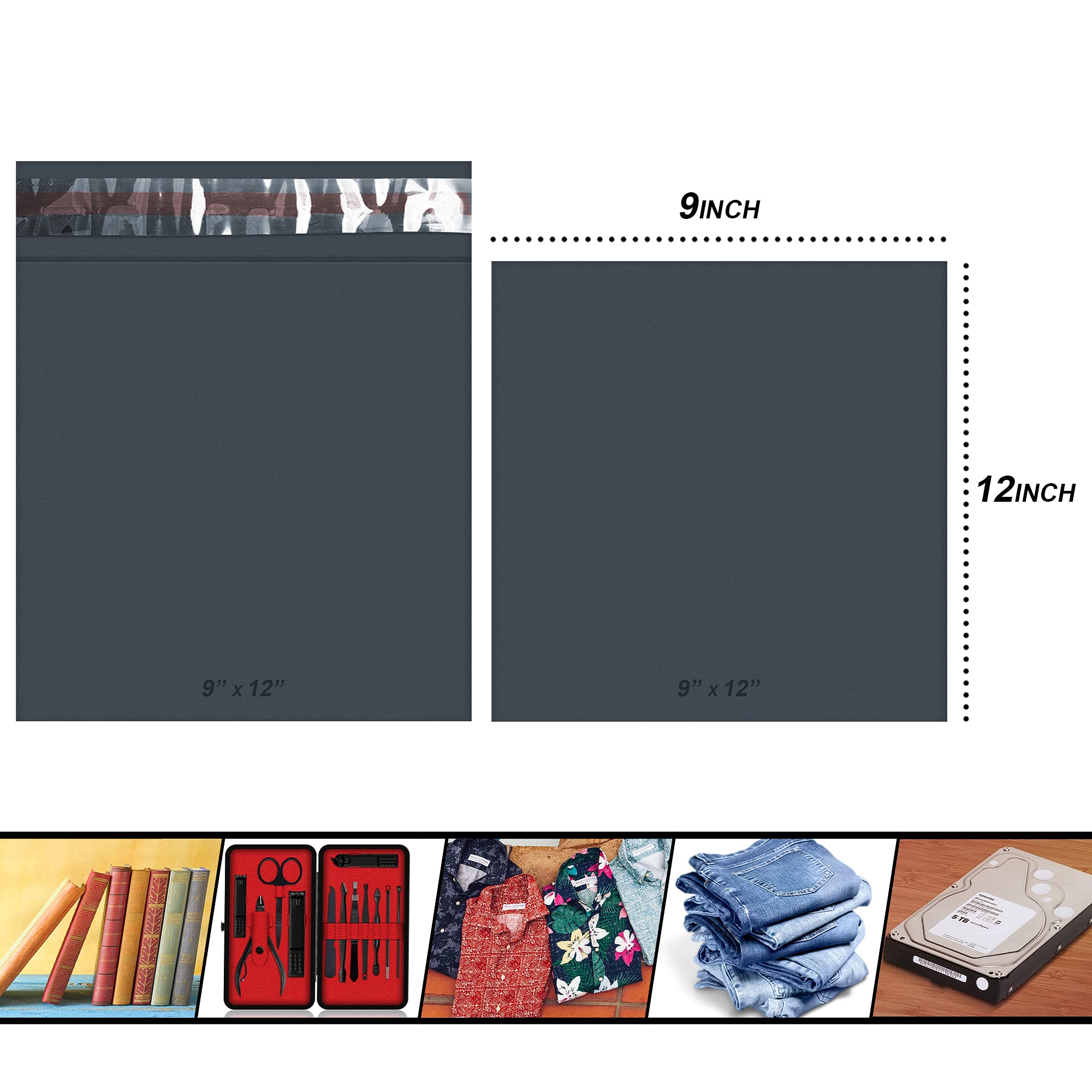 YUNJU Grey Mailing Bags - 100 Count Mixed Sizes, 60 Micron Opaque Plastic Mailers 8