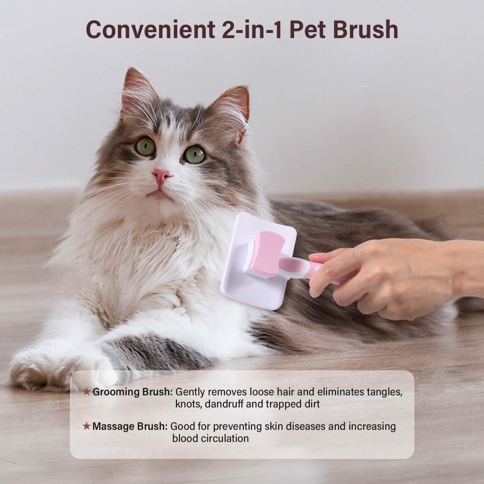 Vinabo Pet Slicker Brush - Self Cleaning Grooming Comb for Cats and Dogs | Pink
