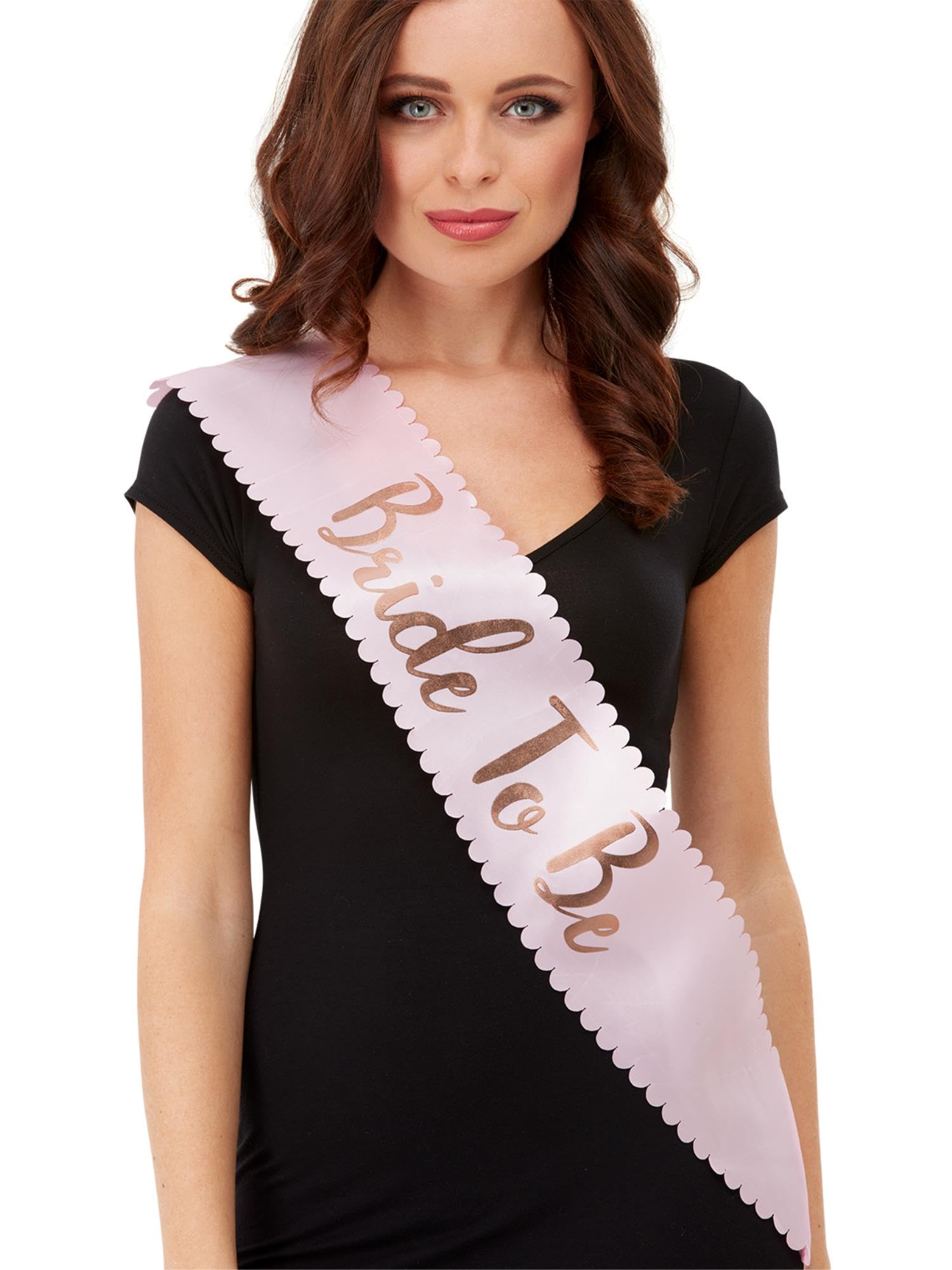 Smiffys Bride to Be Sash Pink & Gold with Scalloped Edge Adult Fancy Dress Accessory 1