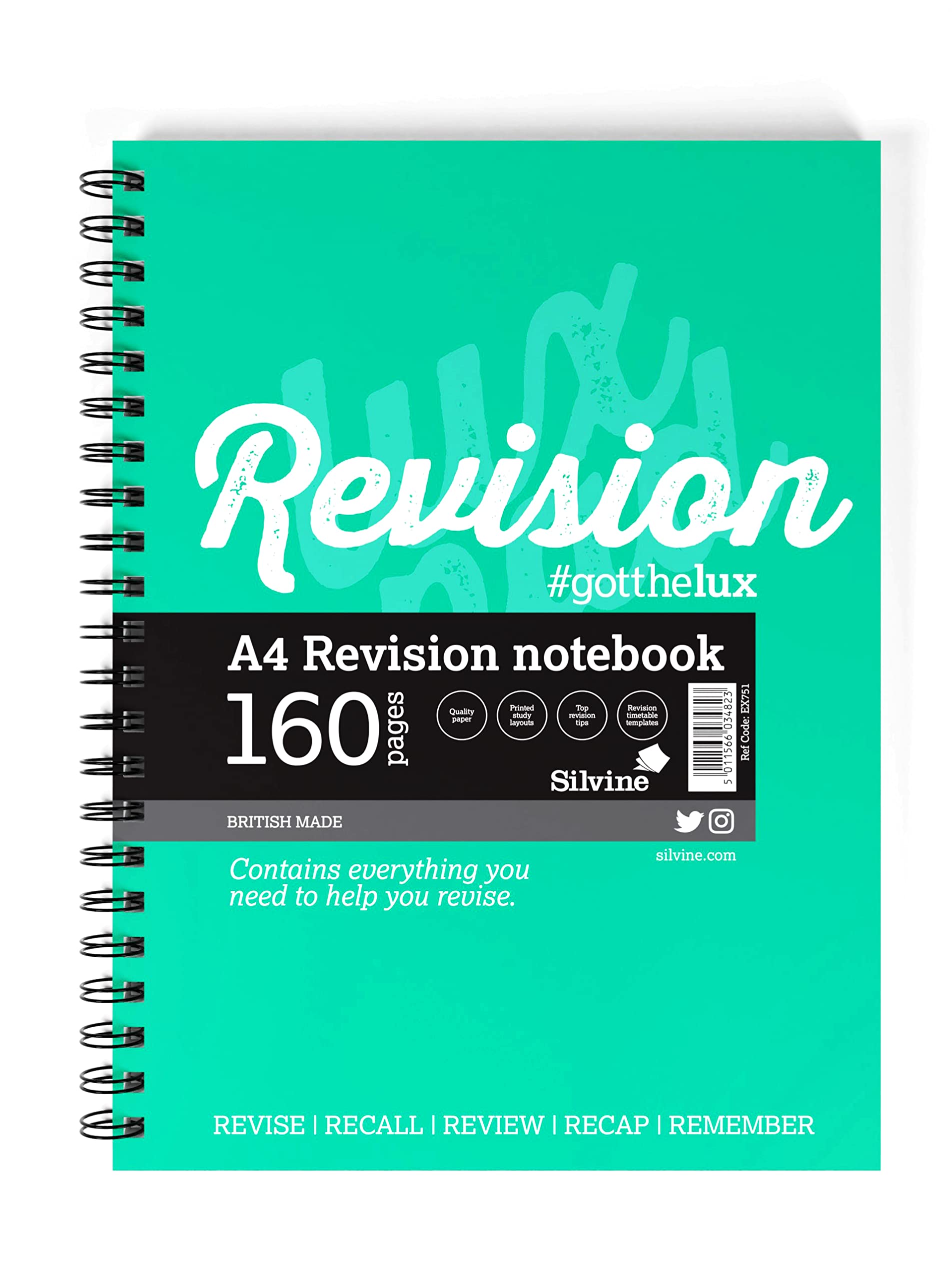 Silvine Luxpad A4 Wirebound Study Notebook - Lined 160 Pages with Revision Guide | Soft Cover