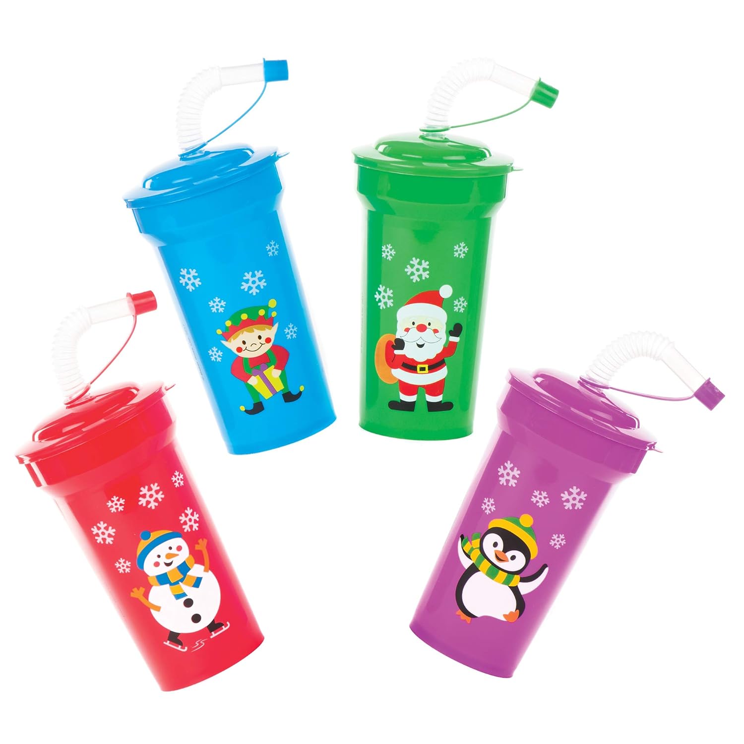 Baker Ross AV808 Christmas Bendy Straw Cups - Assorted Fun Drinkware for Kids 1