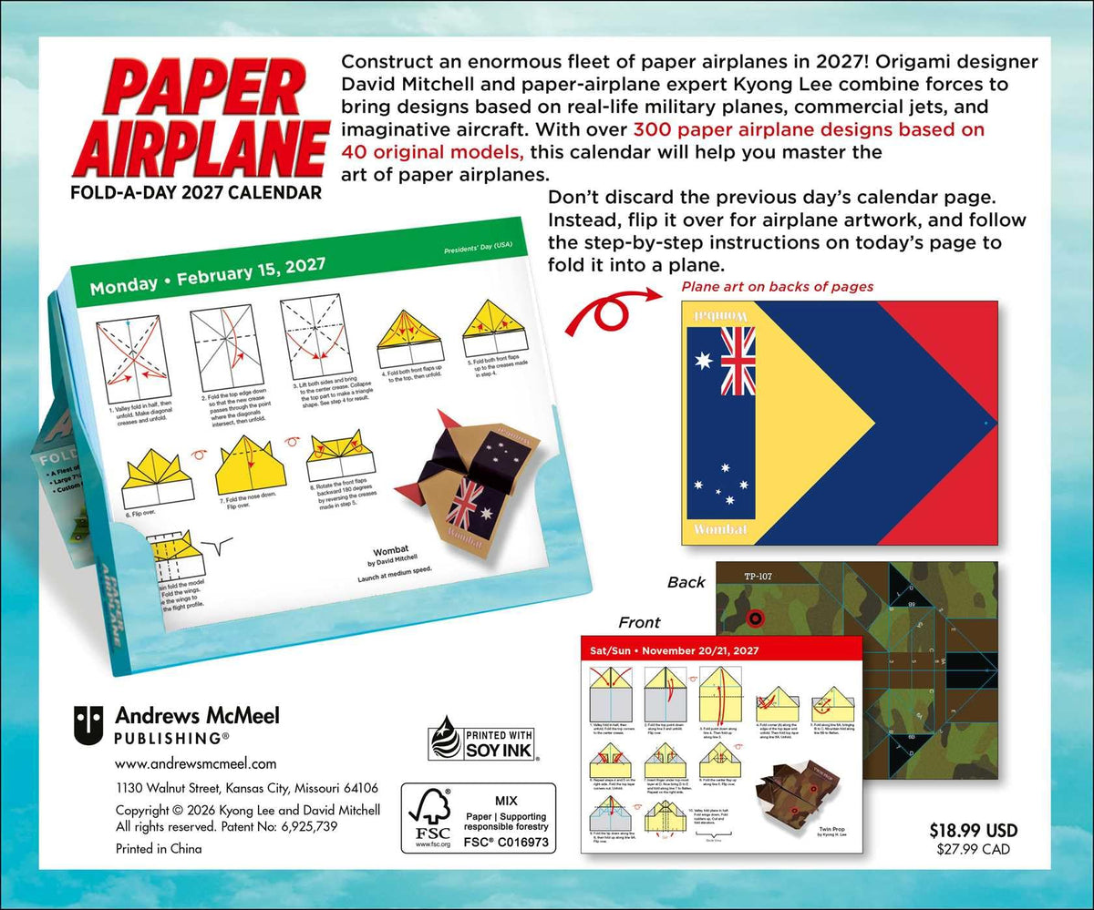 Andrews McMeel Publishing Paper Airplane 2027 Fold-A-Day Calendar - 300+ Designs | 640 Pages | English