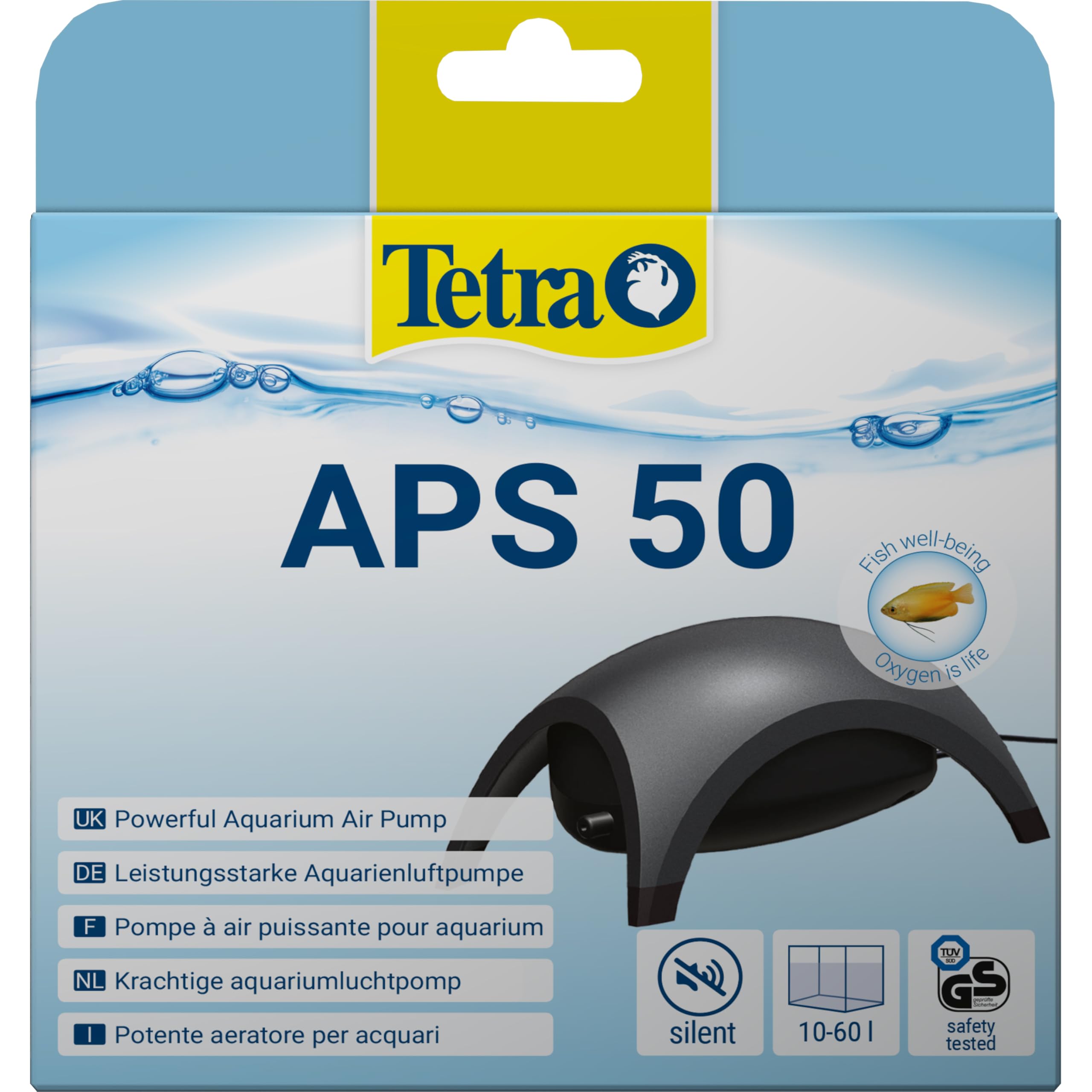 Tetra APS50 Silent Aquarium Air Pump - 50 L/H Flow | For 10-60 Litre Tanks | Black