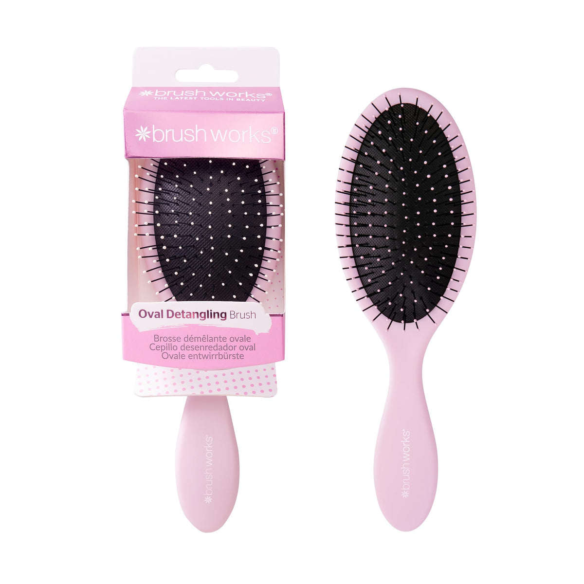 Brushworks Oval Detangling Hair Brush - Pink | Detangles & Smooths | Gentle Bristles | All Hair Types