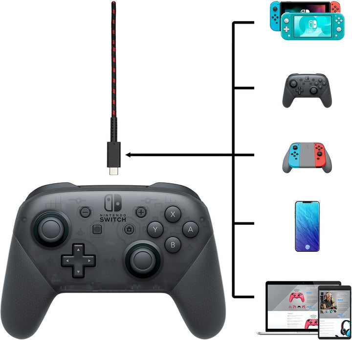 PDP 8-Foot USB-C Charging Cable for Nintendo Switch - Black/Red
