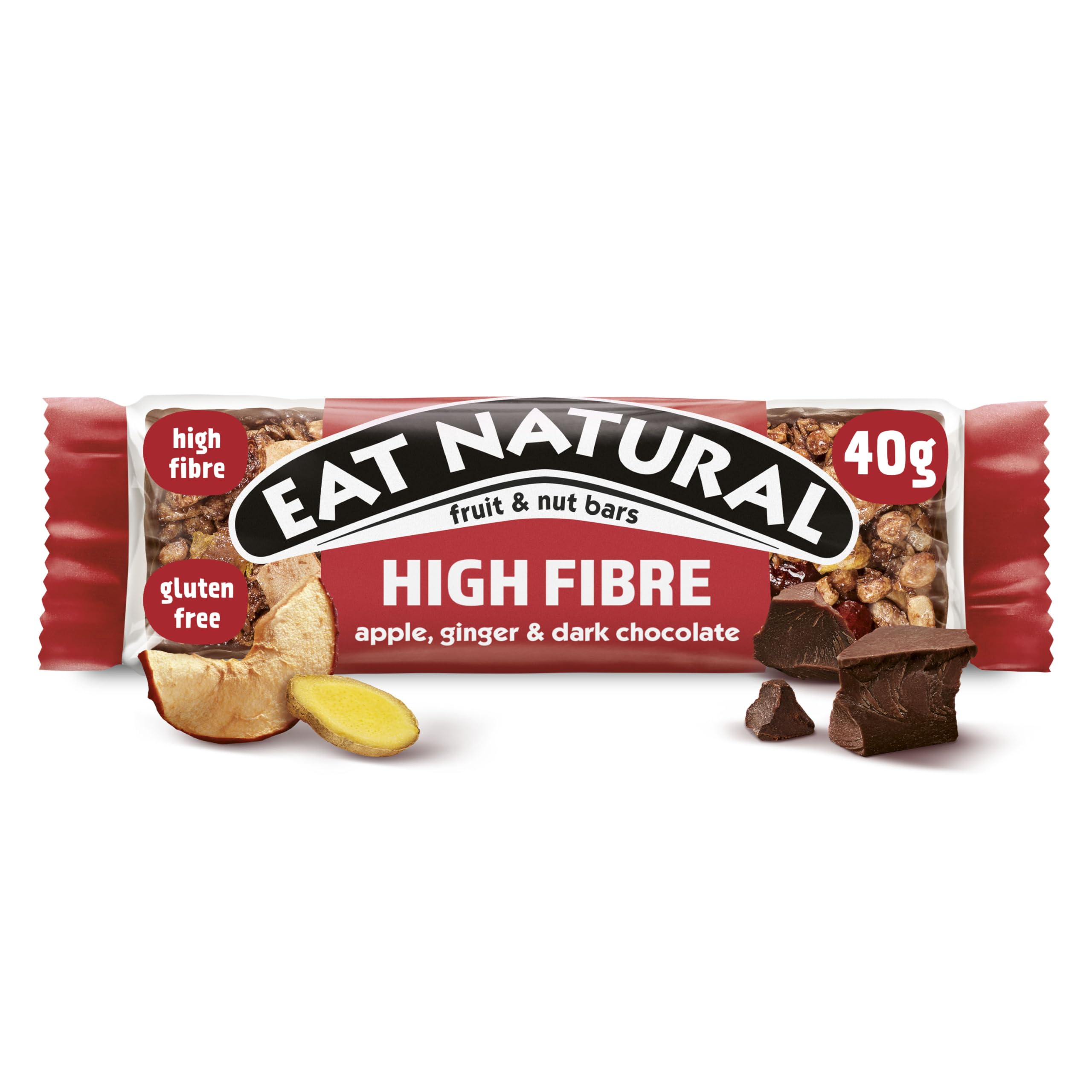 Eat Natural Fruit & Nut Bars - Dark Chocolate with Apple & Ginger | High Fibre | Gluten Free | 3 x 40g 2