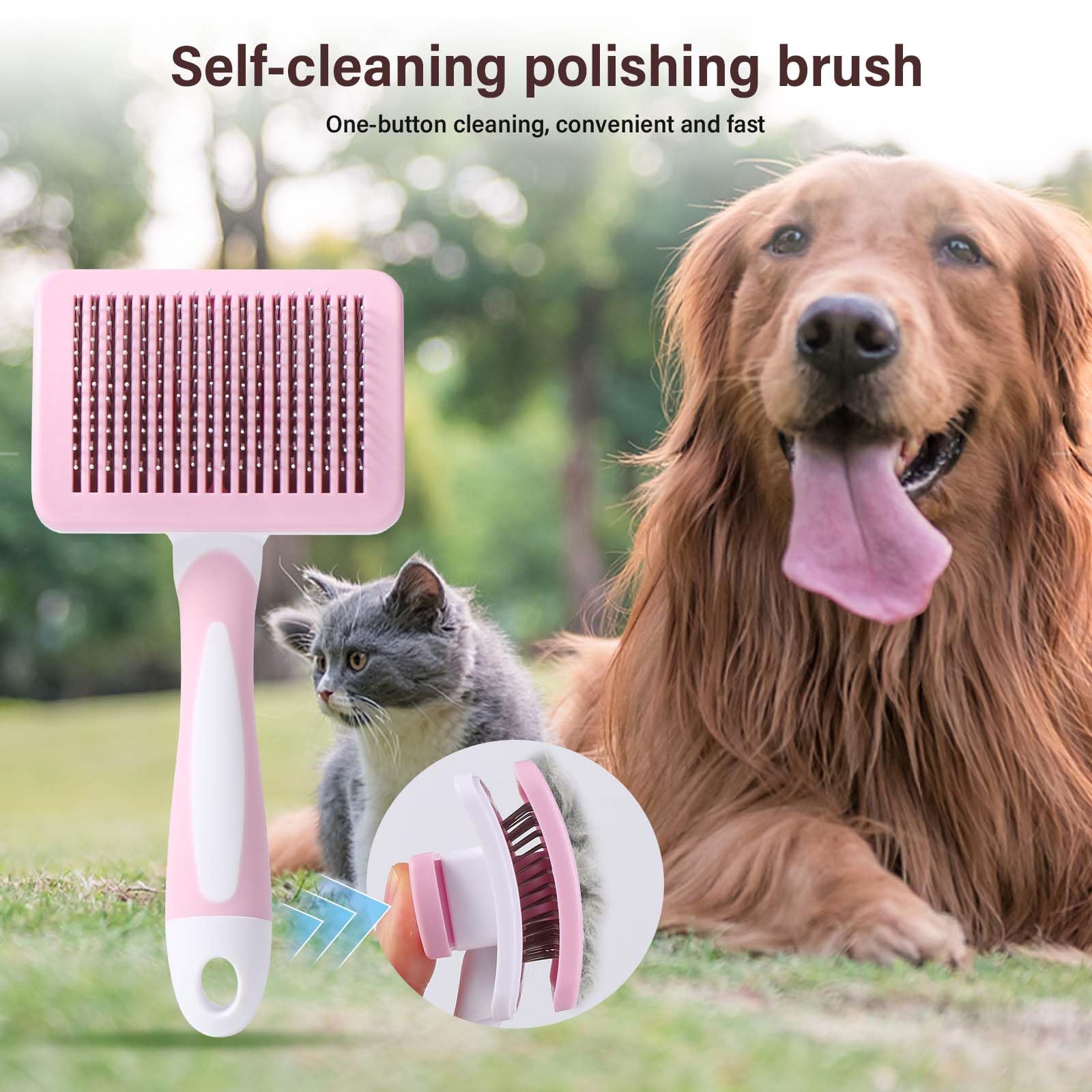Vinabo Pet Slicker Brush - Self Cleaning Grooming Comb for Cats and Dogs | Pink 5