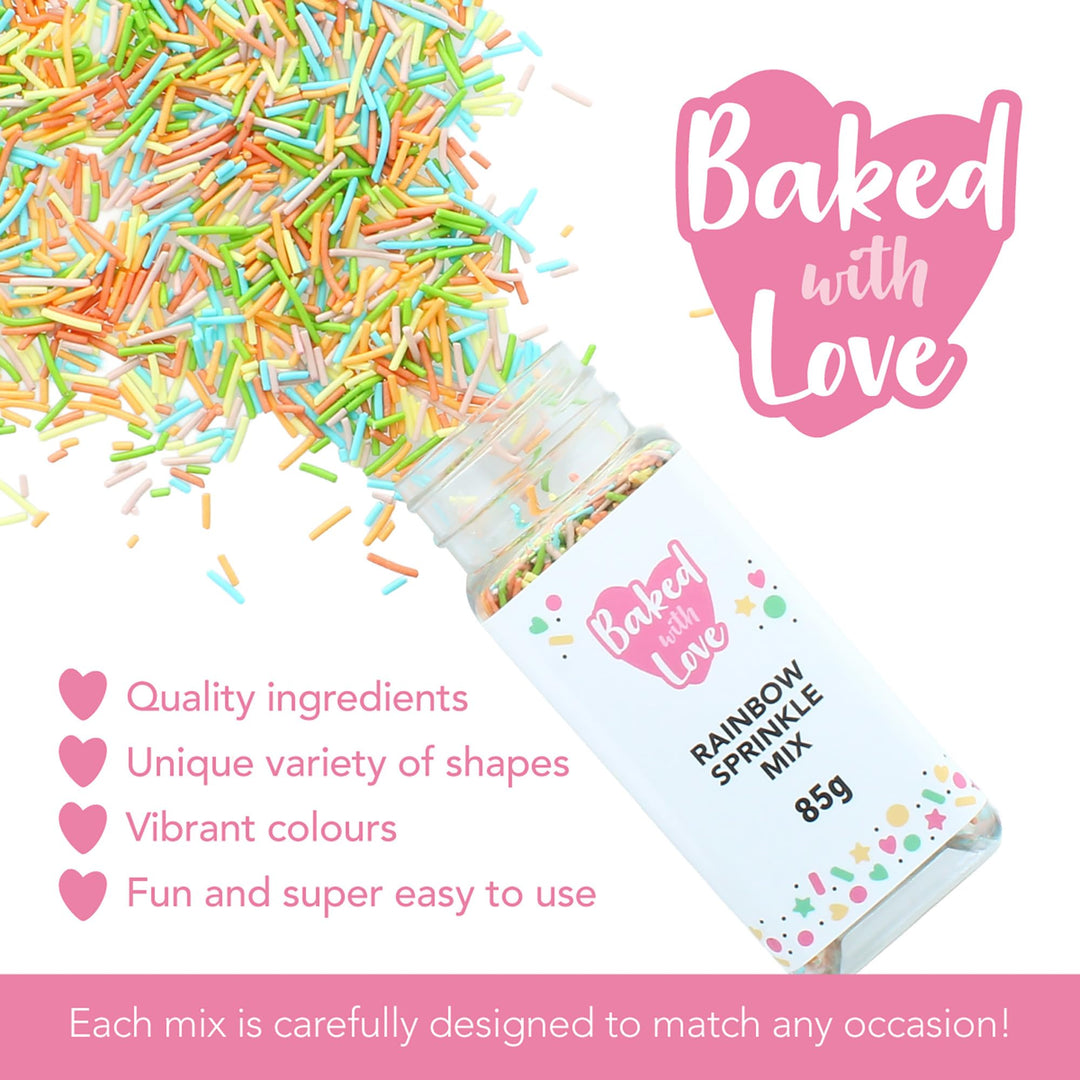 Baked with Love - Rainbow Sprinkles 85g | Multi-Coloured Sugar Cake Sprinkles