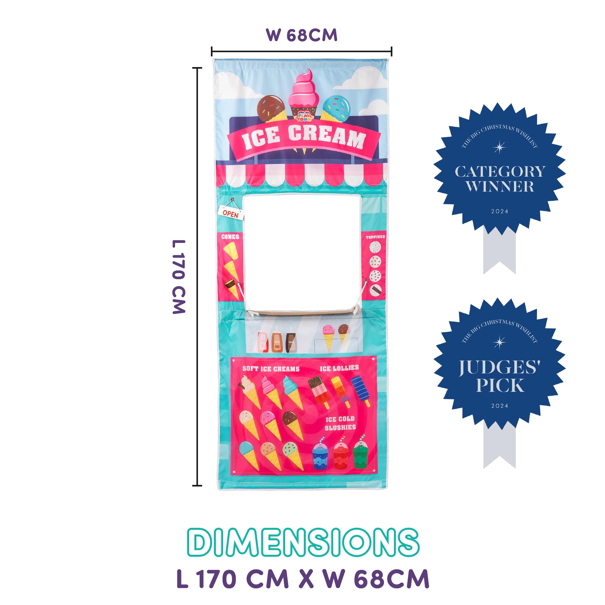 Playhouse Pop Up Play Town Hanging Doorway Ice Cream Shop Kids Role Play Toy 14