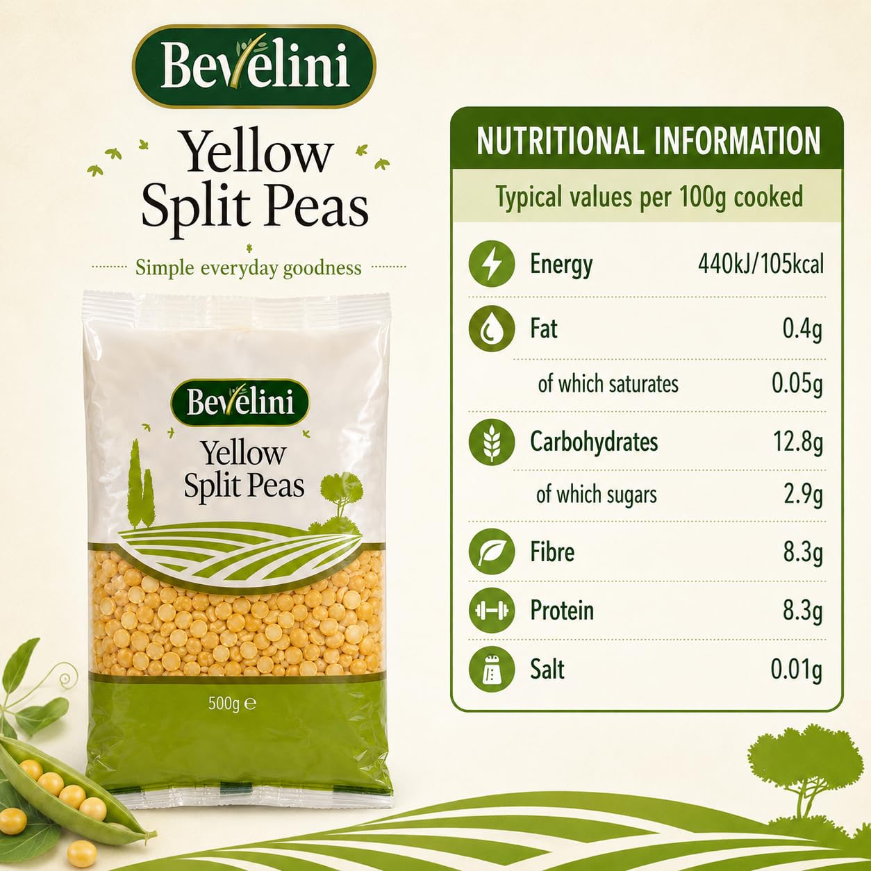 Bevelini Yellow Split Peas - 500g | High Protein & Fibre | Versatile Cooking Ingredient 2
