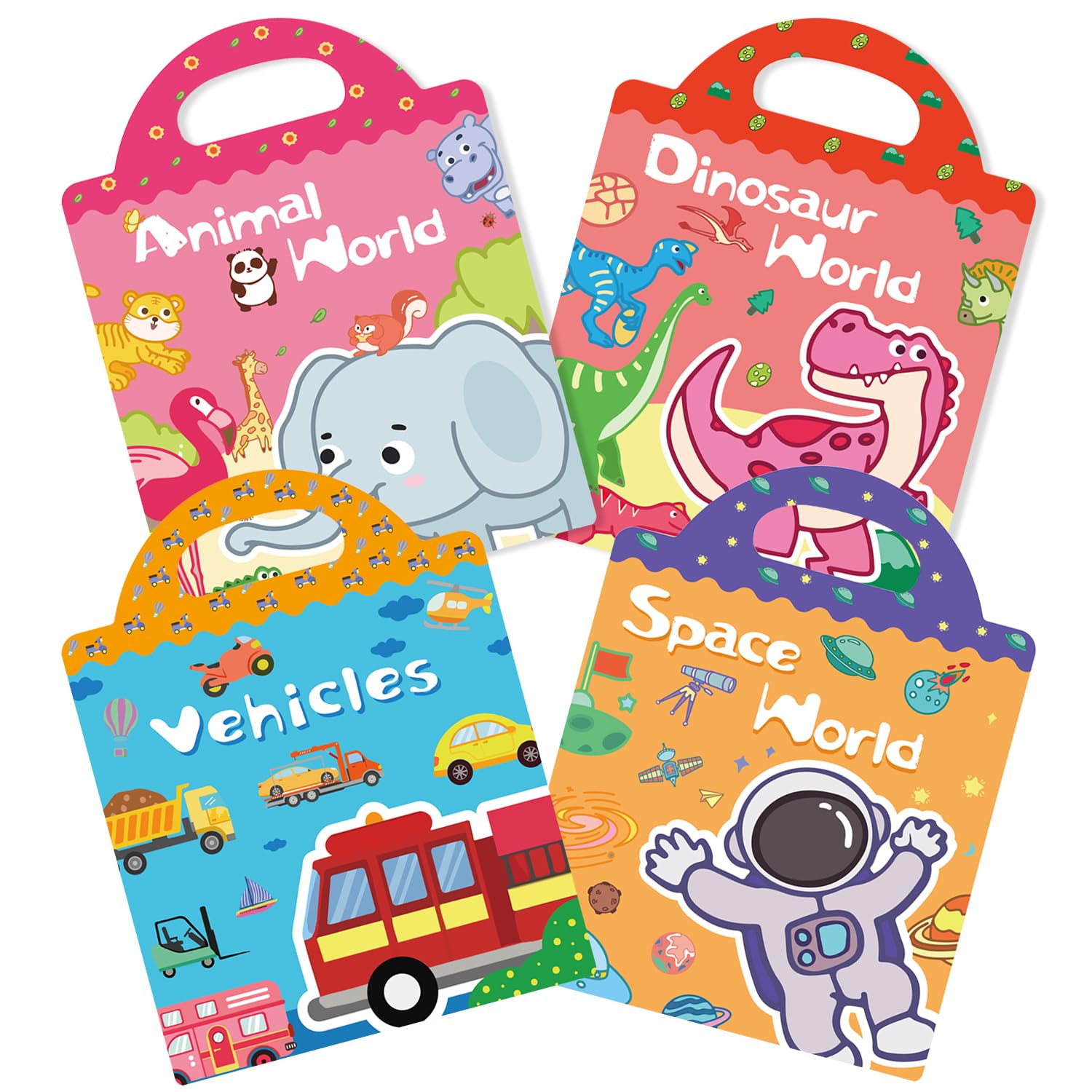 GUYUCOM 4 Pack Reusable Sticker Books for Toddlers Ages 3+ | Animal, Vehicle, Dinosaur, Space Themes | Jelly Texture 1