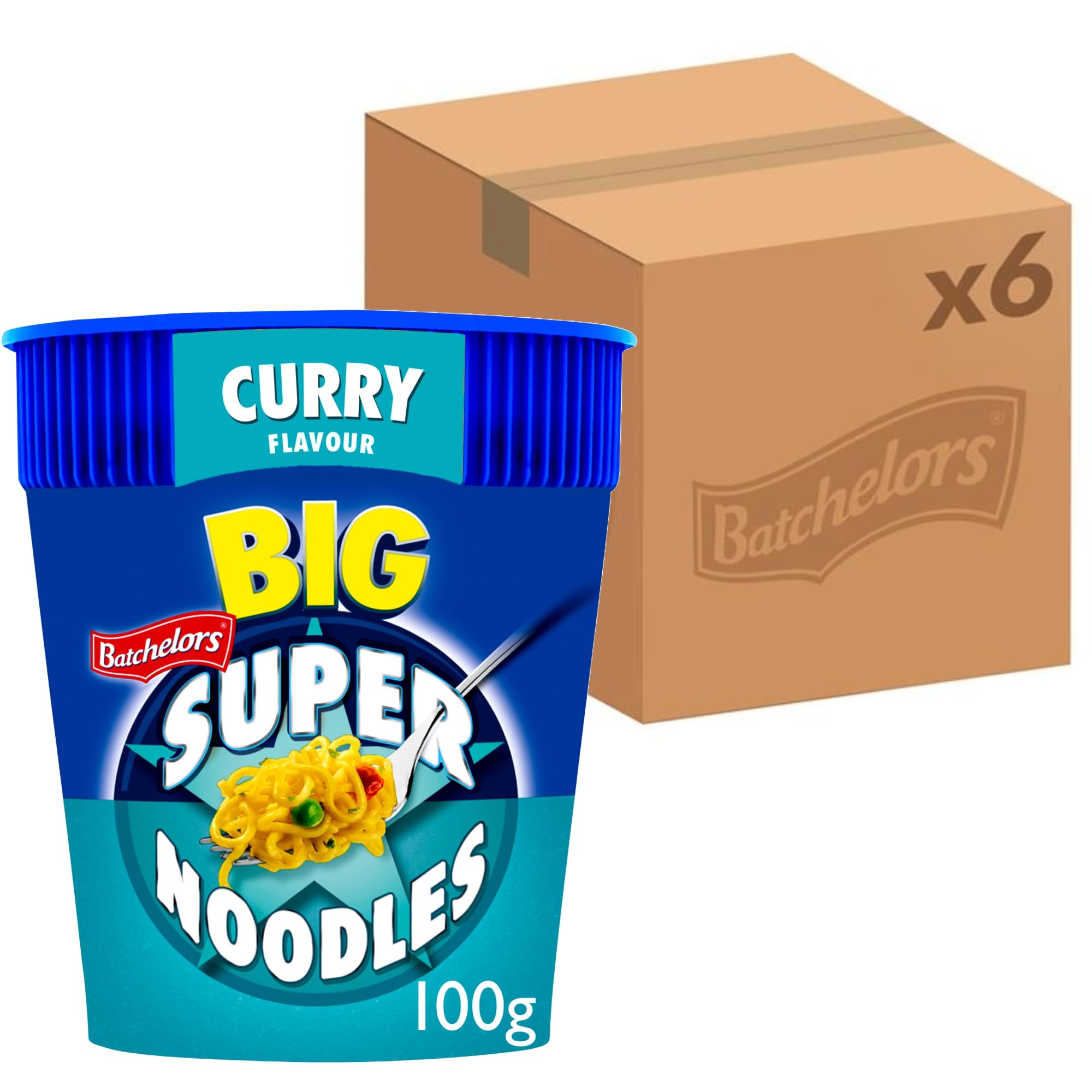 Batchelors Big Super Noodles Curry Flavour Instant Snack Pot, 100 g (Pack of 6) 1