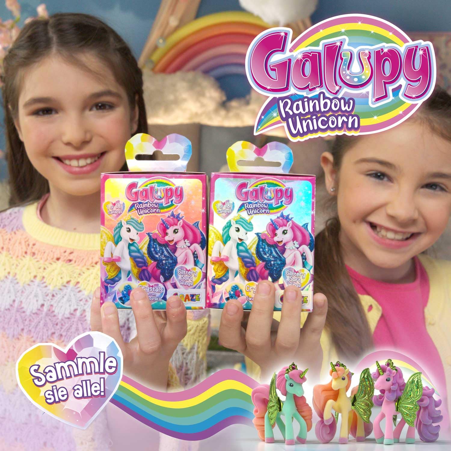 Galupy Rainbow Unicorn Toy Set - 3 Pack Collectible Figures with Swarovski Crystals 4