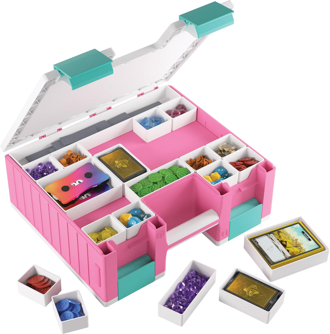 Gamegenic Game Castle Pink/White/Teal Board Game Storage Case