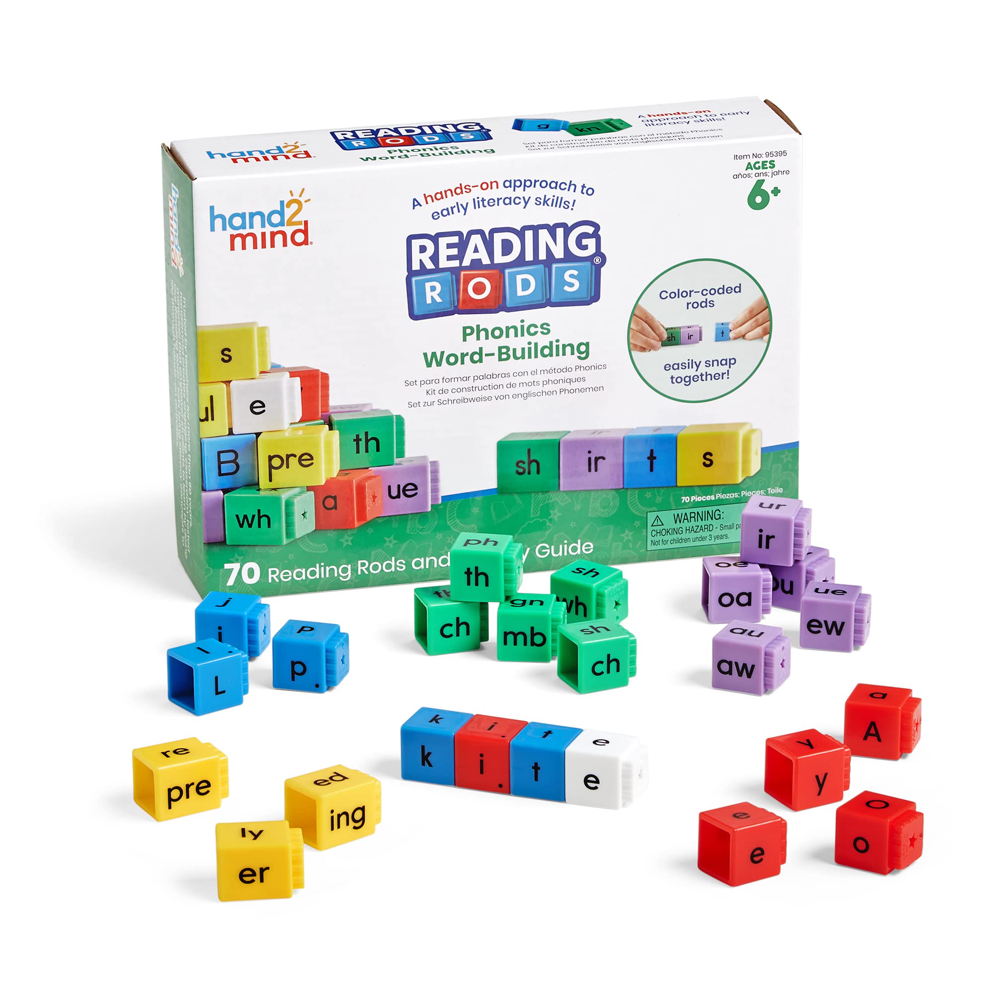 hand2mind Reading Rods Phonics Word-Building Set | Ages 5+ | 70 Rods
