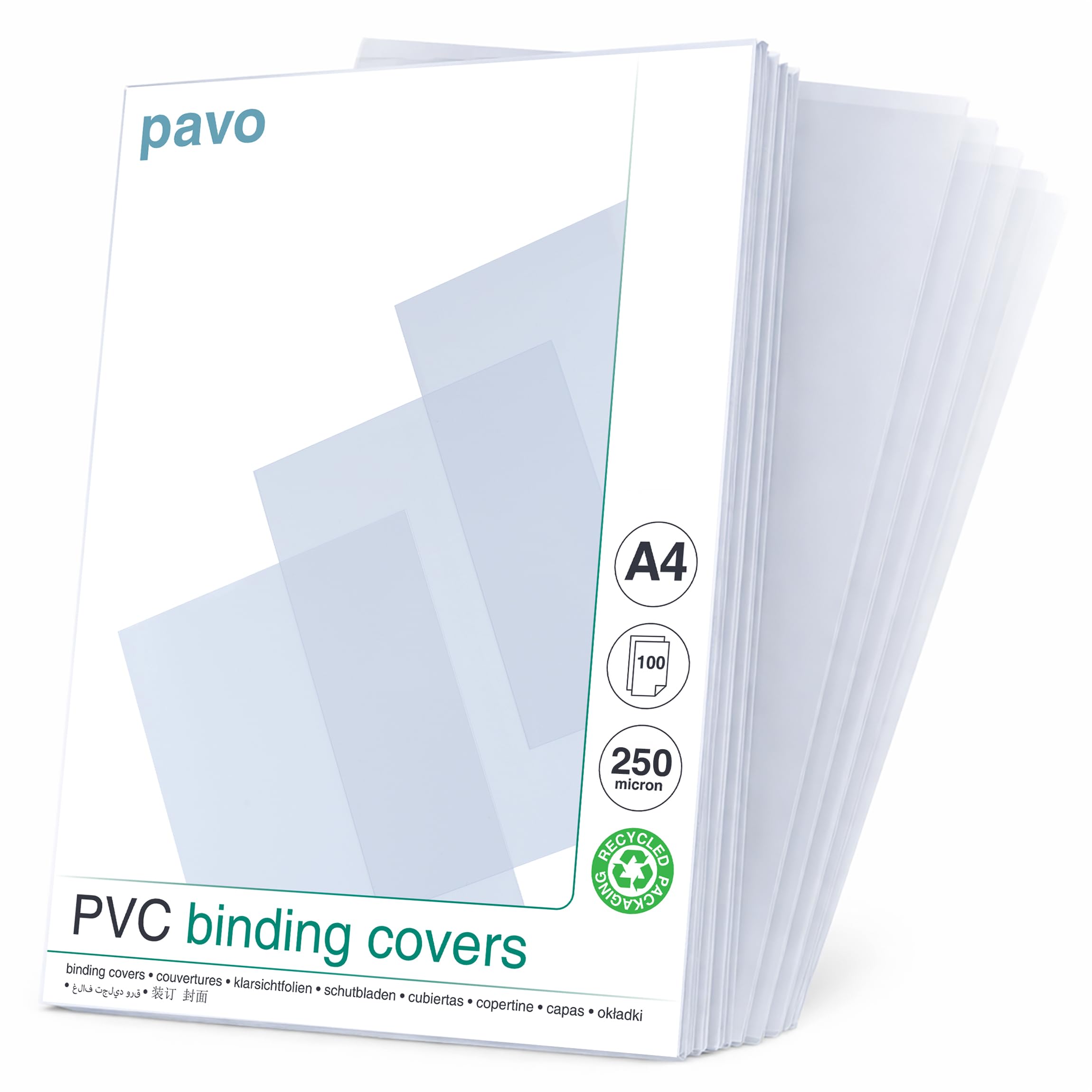 Pavo A4 250 Micron PVC Clear Binding Covers - Waterproof & Tear-Proof | 100 Pack