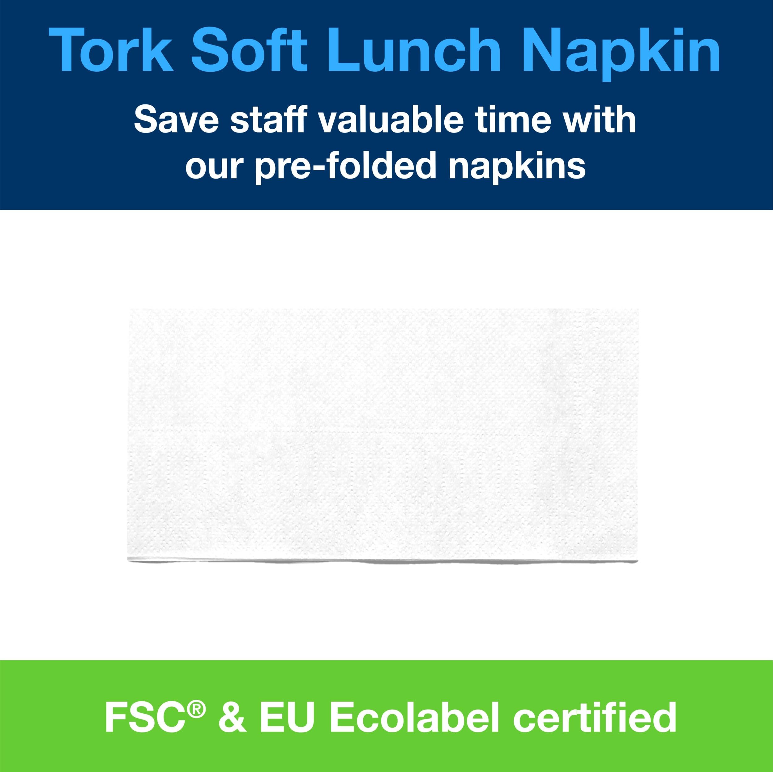 Tork White Soft Lunch Napkin - 3-Ply, 1/8 Fold, 33 cm x 33 cm, 4 x 150 Count