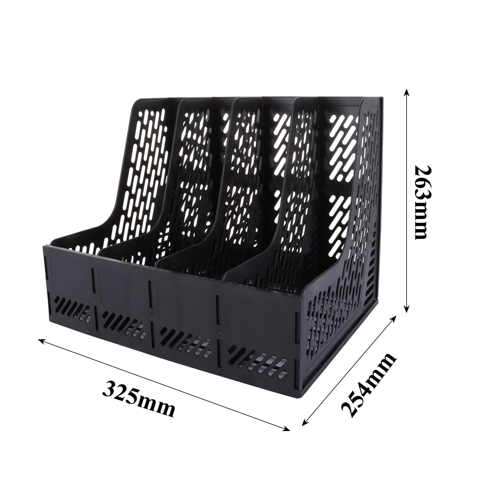 ASelected 4-Compartment Collapsible Magazine File Holder - Durable PP Plastic Desktop Organizer | Black 2