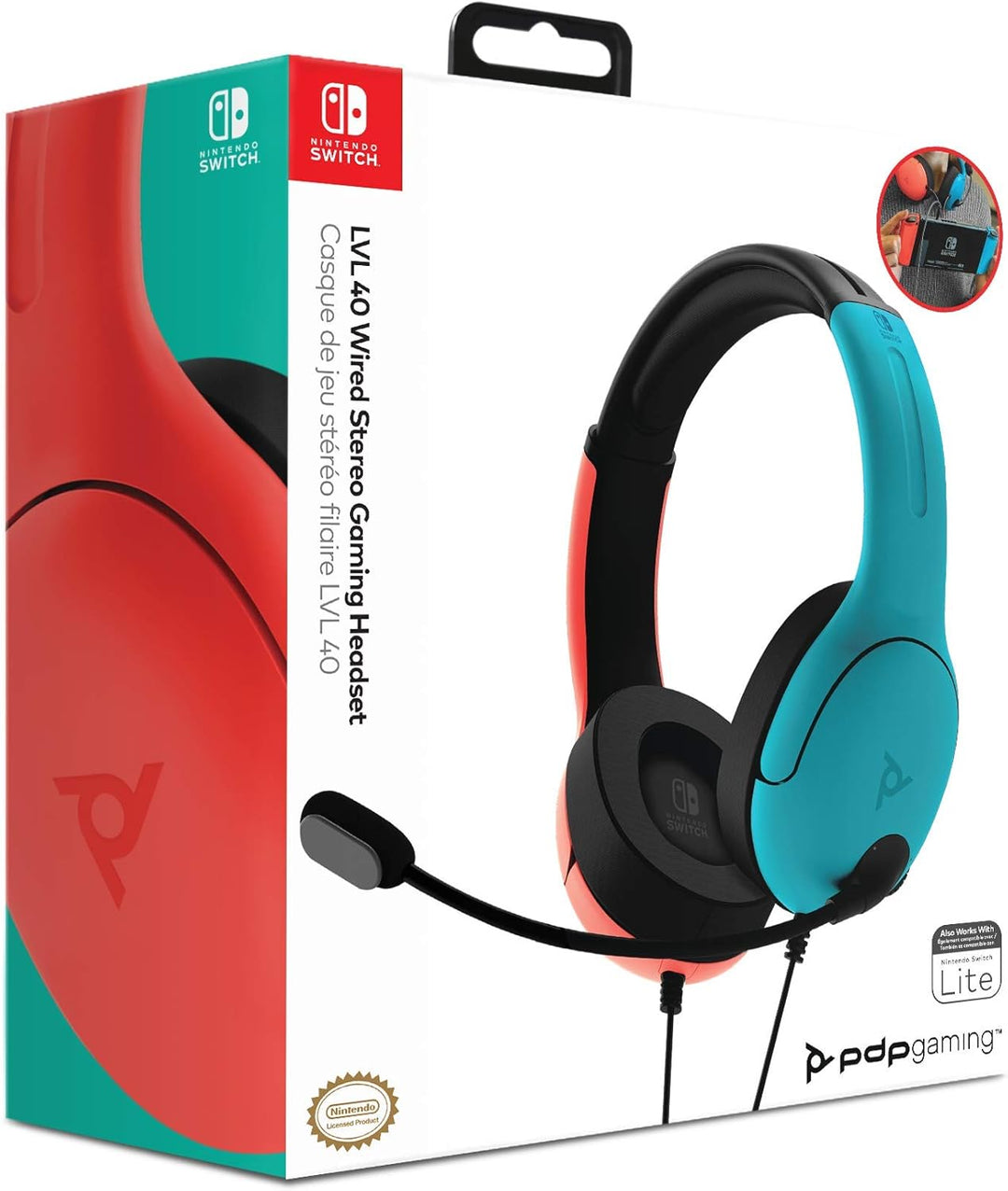 PDP LVL40 Wired Stereo Headset for Nintendo Switch - Joy-Con Blue/Red