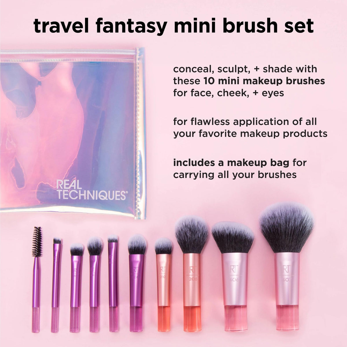 Real Techniques Travel Fantasy Brush Kit - 10 Piece Set | Mini Sized | Purple