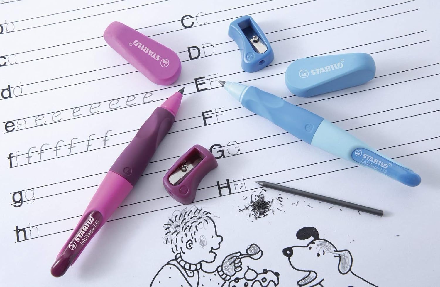 Handwriting Pencil - STABILO EASYergo 3.15 Right Handed Pink/Lilac + Sharpener 8