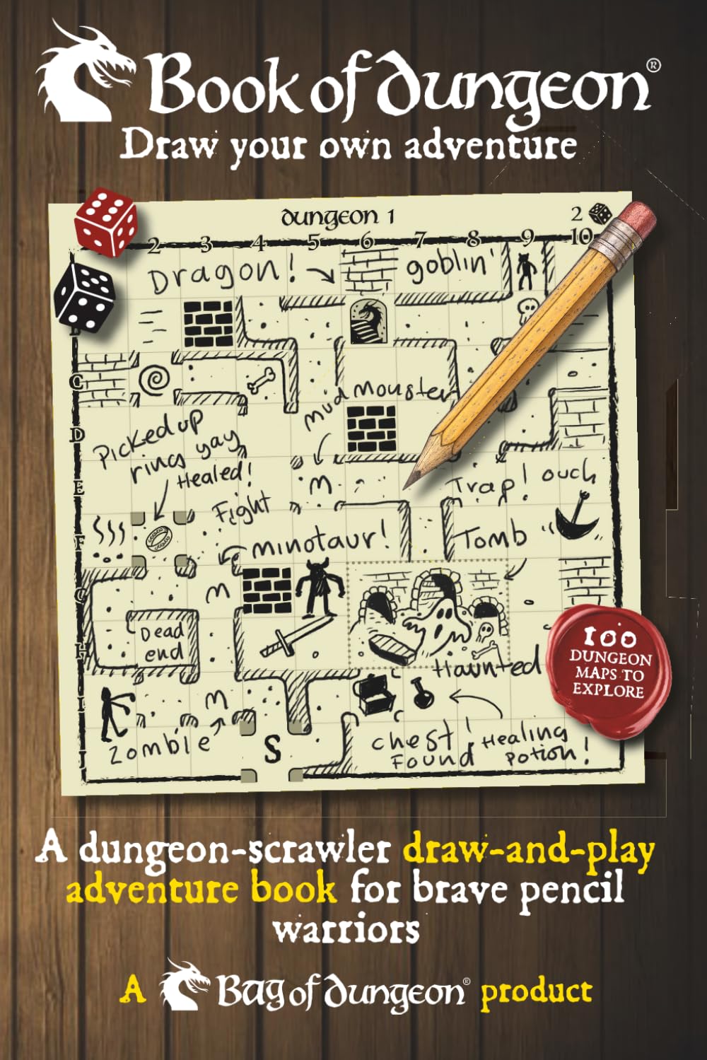 Gunpowder Studios - Book of Dungeon: A Draw-and-Play Adventure Book | Paperback | 100 Dungeons