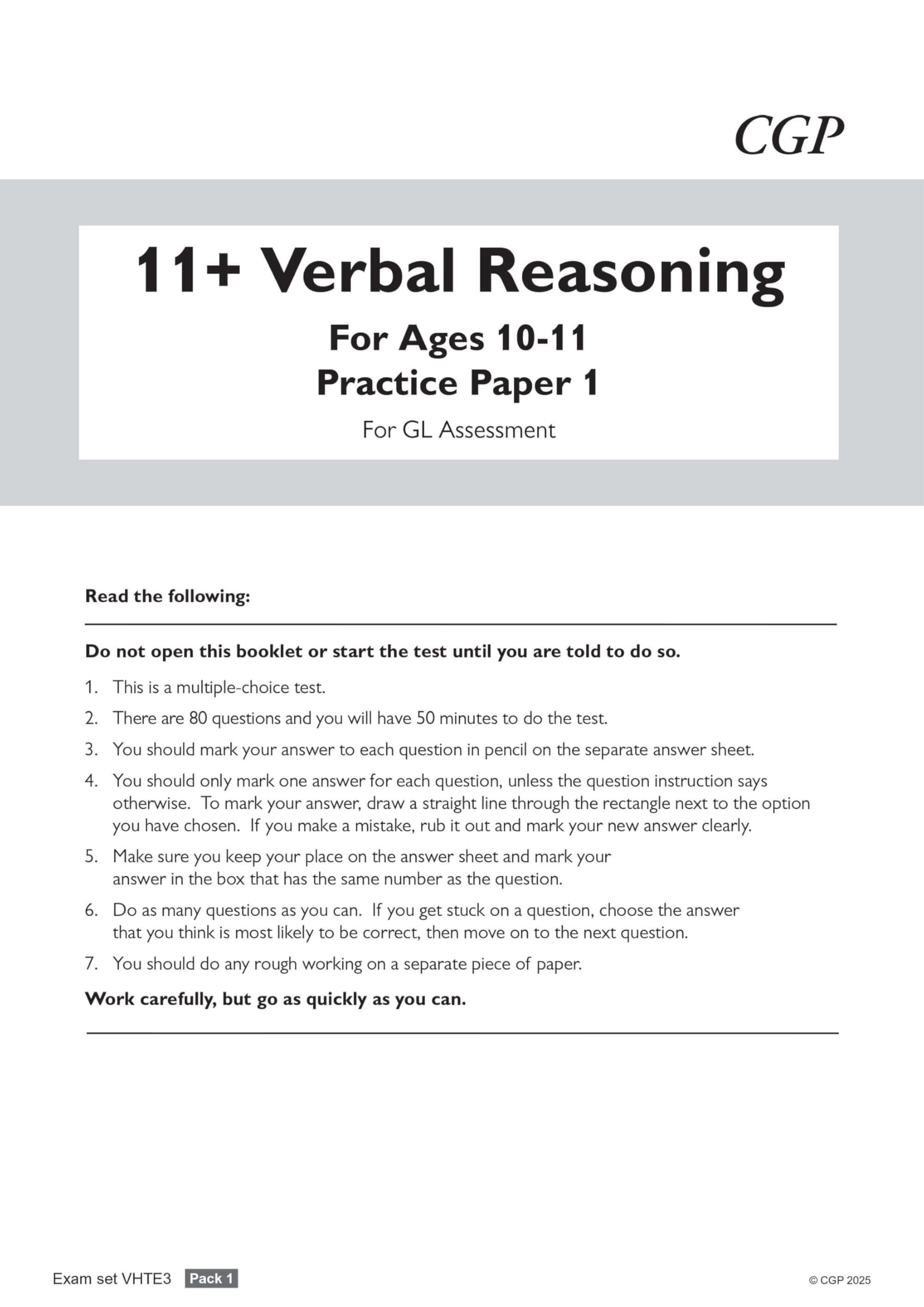 CGP 11+ GL Verbal Reasoning Practice Papers - Ages 10-11 | Pack 1 with Parents' Guide & Online Edition 2