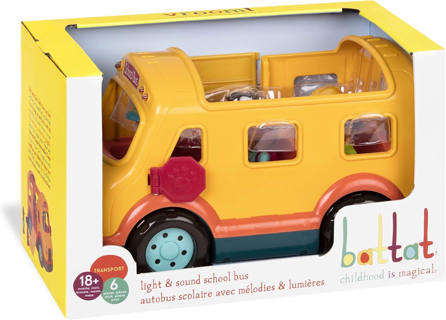Battat Light & Sound School Bus Toy with Driver and 4 Passengers - Educational Vehicle Playset for Toddlers 18M+ 5