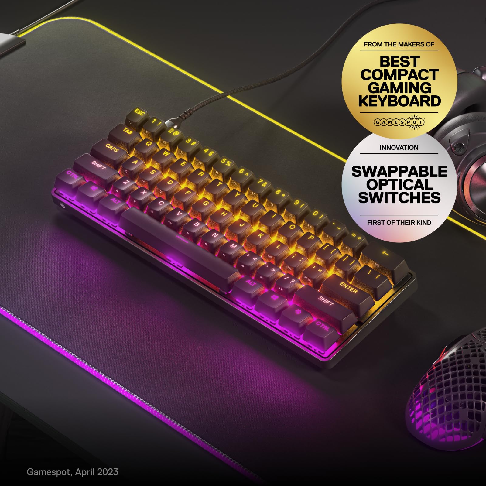 SteelSeries Apex 9 Mini - Optical Mechanical Gaming Keyboard - 60% Compact Form Factor - Swappable OptiPoint Switches 7