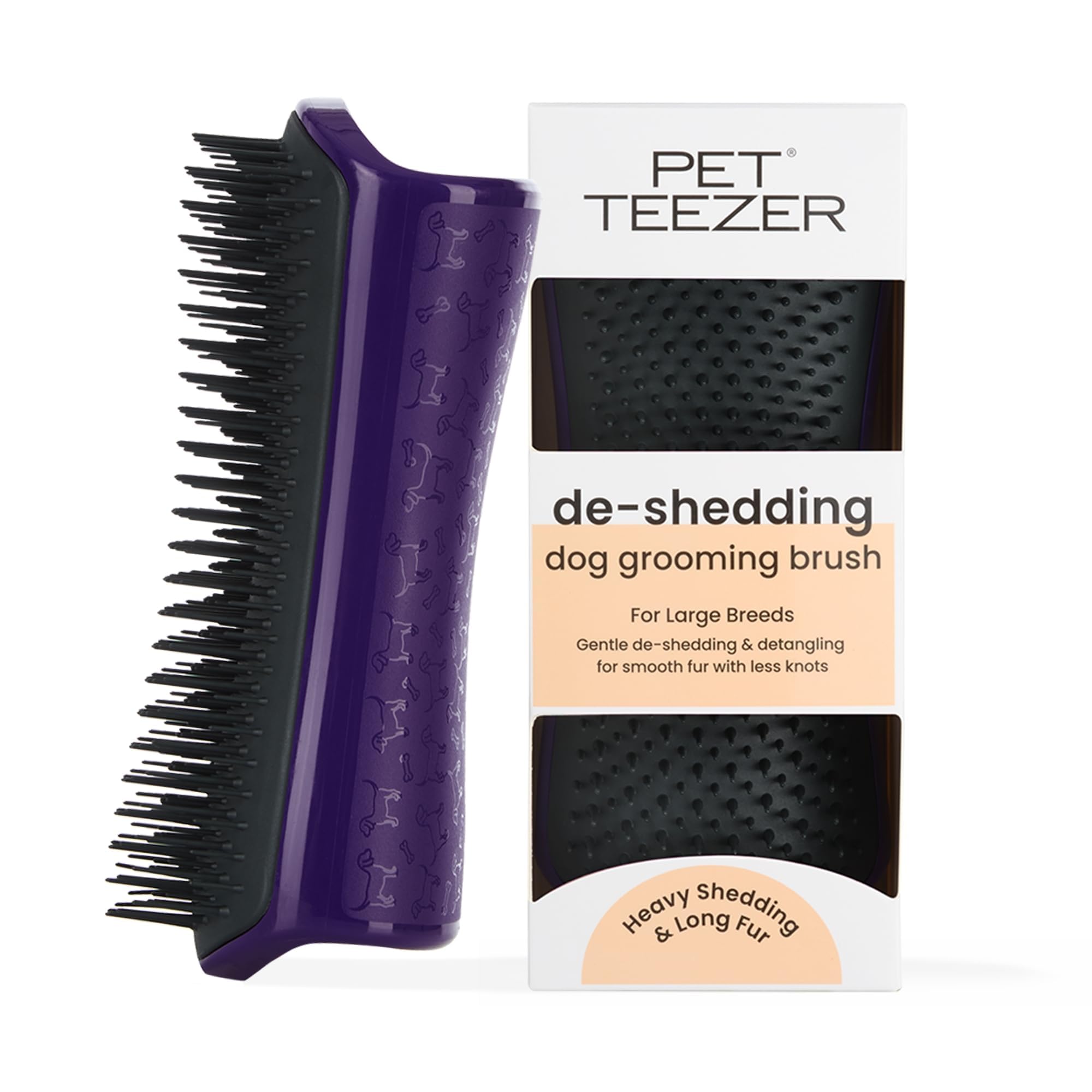 Pet Teezer De-Shedding Grooming Brush - Undercoat Removal | Purple & Grey | Large