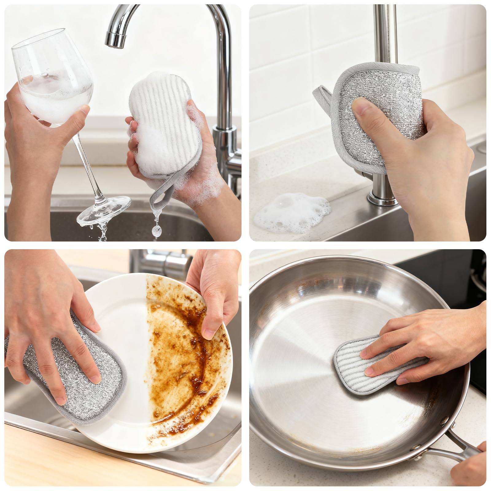 Euqvunn Dual-Sided Kitchen Cleaning Sponges - 8 Pack, Grey, 9.5x16cm 8