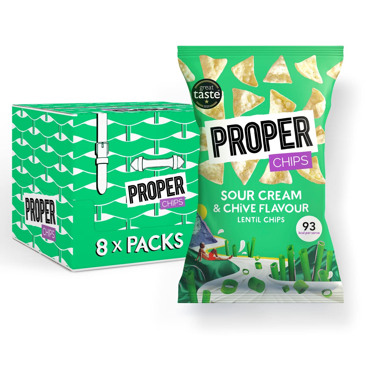 PROPER - Sour Cream & Chive Lentil Chips, Vegan & Gluten Free Snacks, 8 x 85g 1