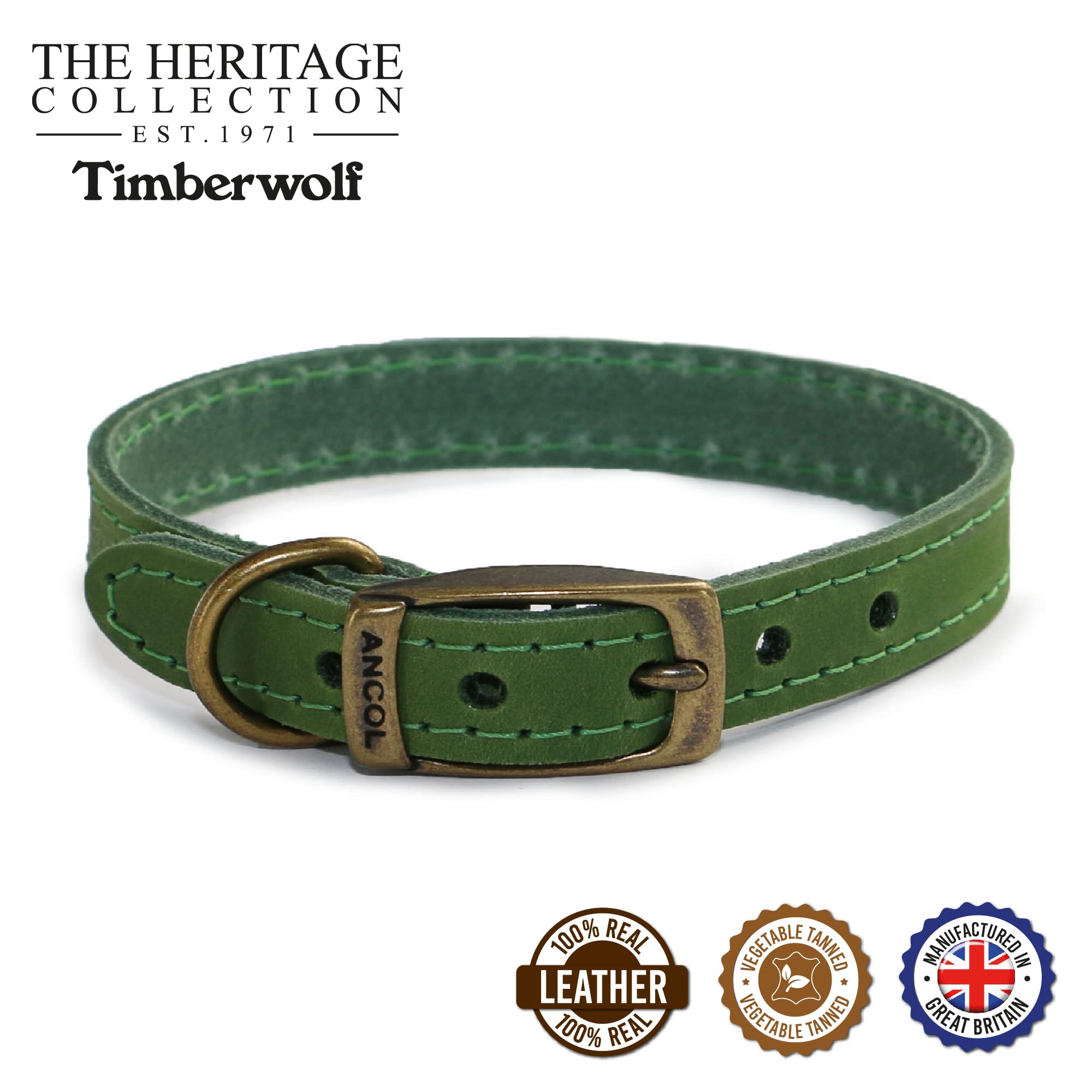 Ancol Timberwolf Premium Leather Dog Collar - Top-Grain Bridle Leather | Size 3 (28-36 cm) 2