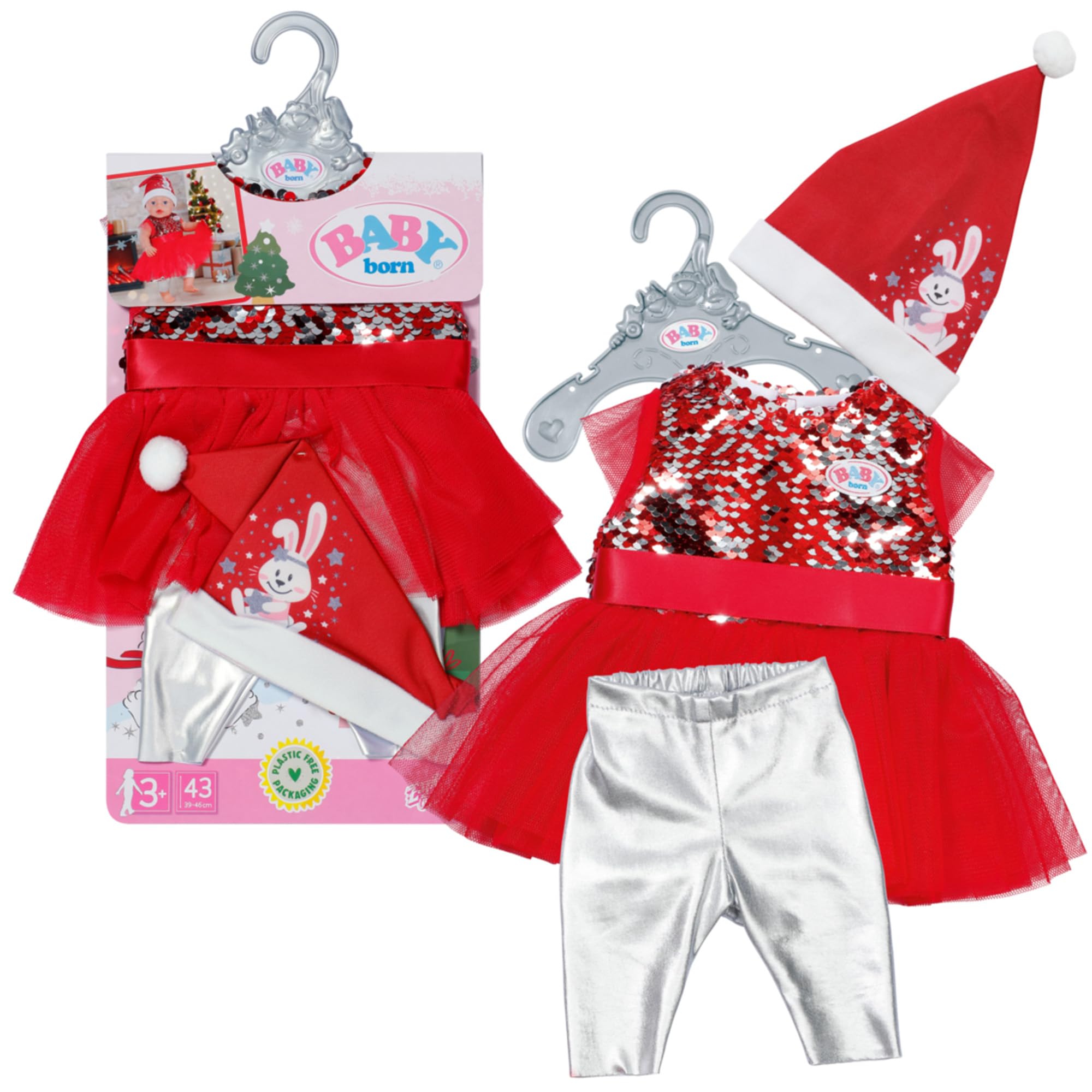 BABY born Christmas Dress - Festive Outfit with Sequins, Leggings & Hat for 43cm Dolls 1