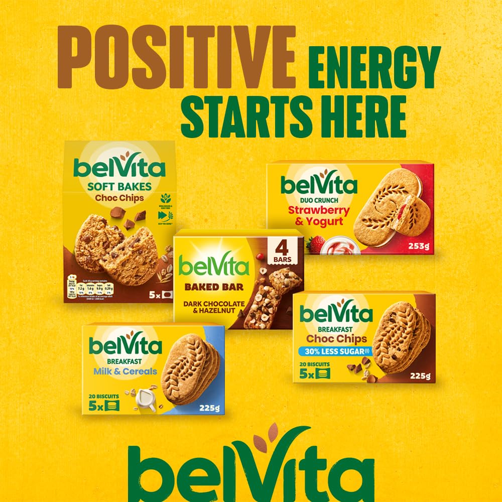 Belvita Duo Crunch Strawberry & Yogurt Breakfast Biscuits, 18 Packs of 2 – Wholegrain Biscuits with Yogurt & Strawberry Filling