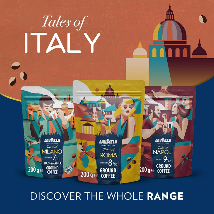 Lavazza Tales of Napoli Coffee Ground - Intensity 9/10, Aromatic Notes of Caramel and Toasted Cereals, 200 g