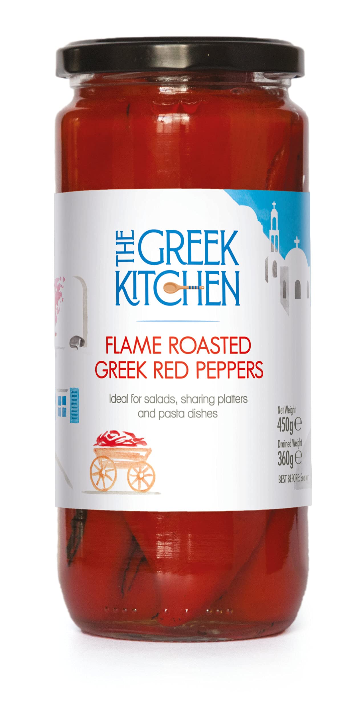 The Greek Kitchen Flame Roasted Red Peppers - Sweet Flesh, No Added Sugar | 360g Jar