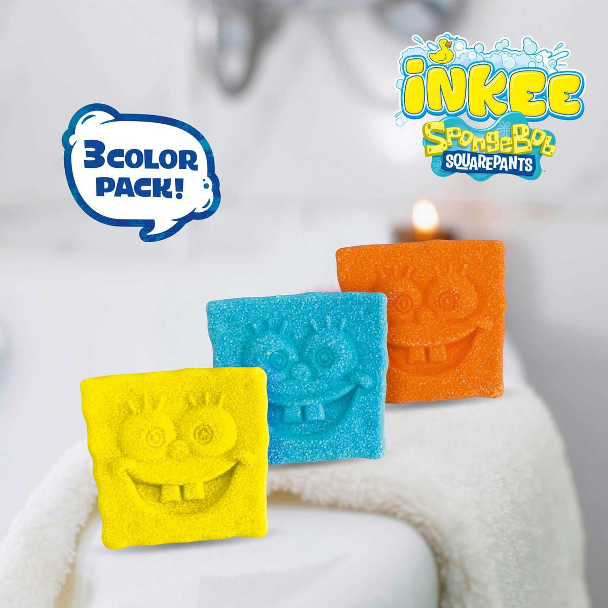 INKEE SpongeBob Bath Bombs - 3-Pack Mini Bath Bombs with Almond Oil & Popcorn Scent 4
