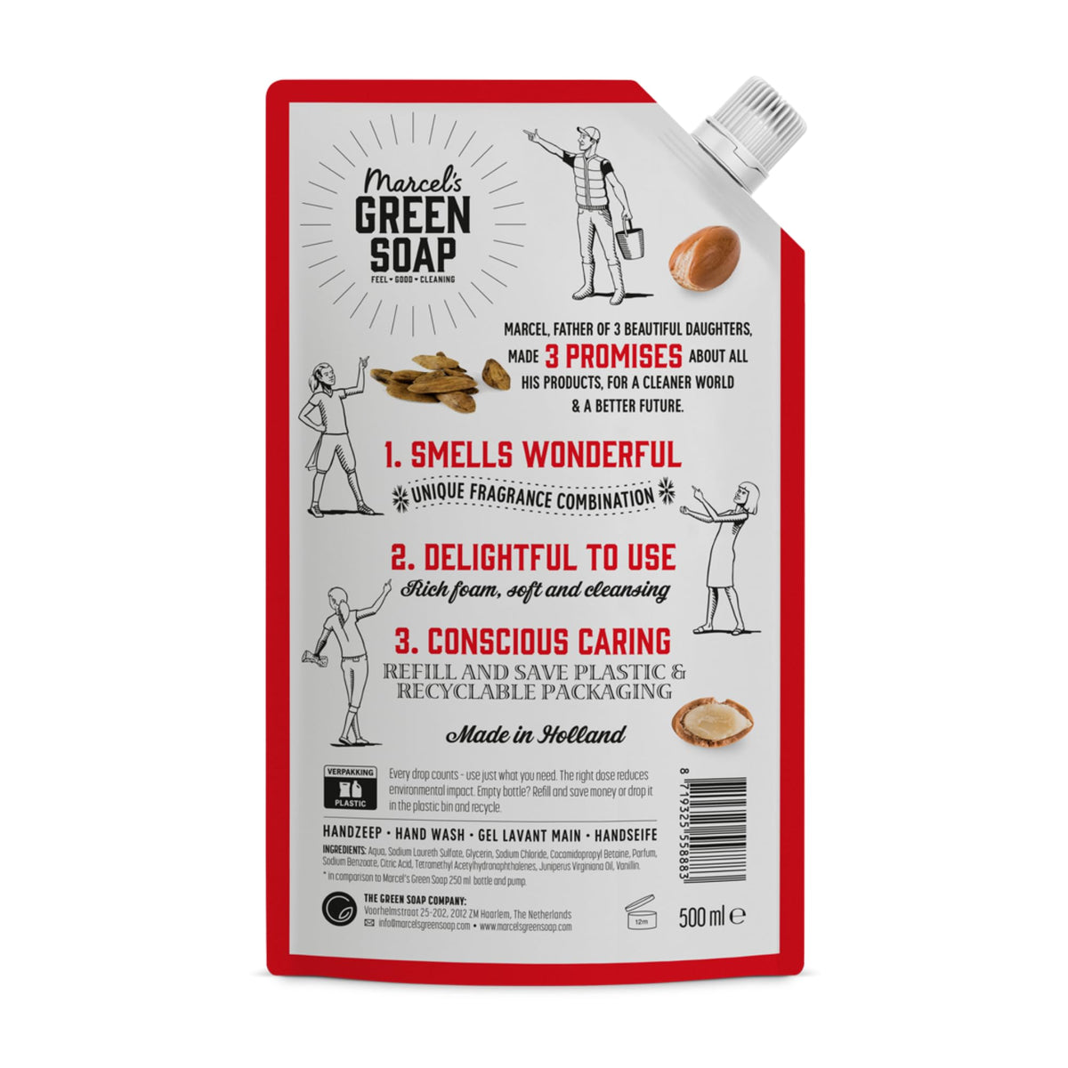 Marcel's Green Soap Hand Soap Refill - Argan & Oudh Scent, 500ml Pouch