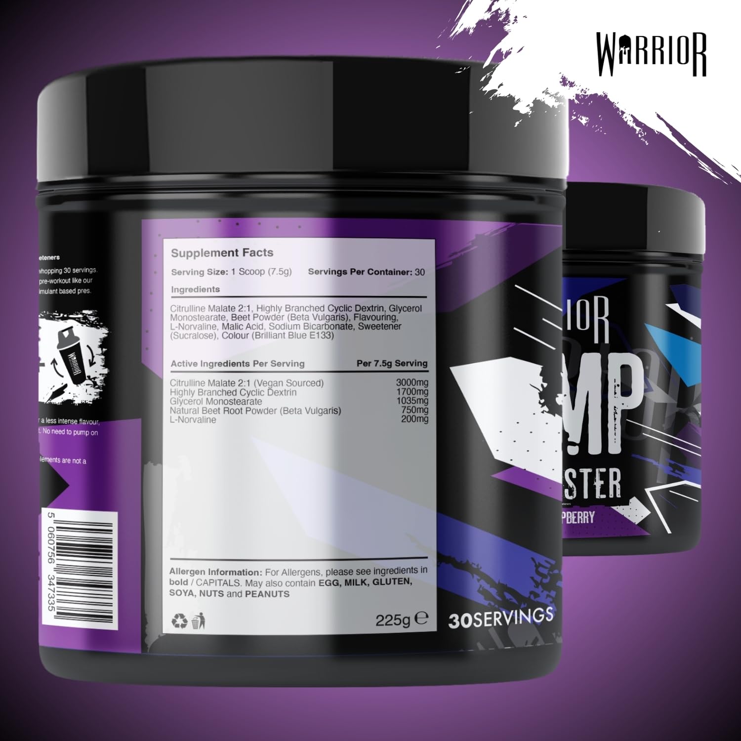 Warrior Pump Pre Workout Powder - Non Stim & Caffeine Free Pump Booster | 225g 7