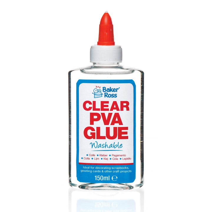 Baker Ross AR533 Clear PVA Glue - 150 ml Washable Craft Glue for Kids Ages 3+